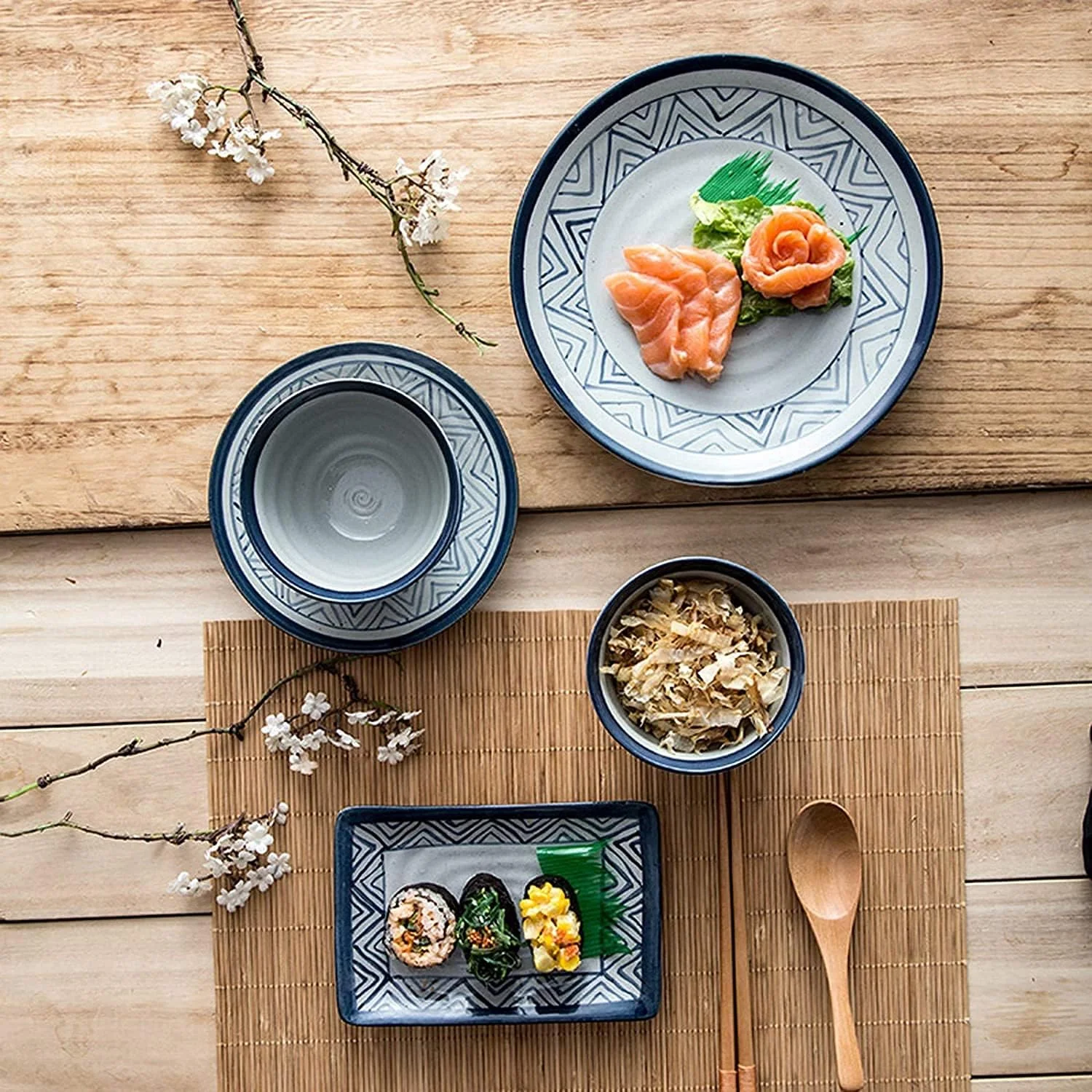 سرویس ظروف غذاخوری چینی، ست بشقاب و کاسه، سرویس ظروف غذاخوری چینی، ست ترکیبی ظروف غذاخوری سرامیکی 28 تکه | کاسه غلات و بشقاب استیک با خطوط آبی و سفید سرویس ظروف غذاخوری چینی، ست بشقاب و کاسه، سرویس ظروف غذاخوری چینی، ست ترکیبی ظروف غذاخوری سرامیکی 28 تکه | کاسه غلات و بشقاب استیک با خطوط آبی و سفید