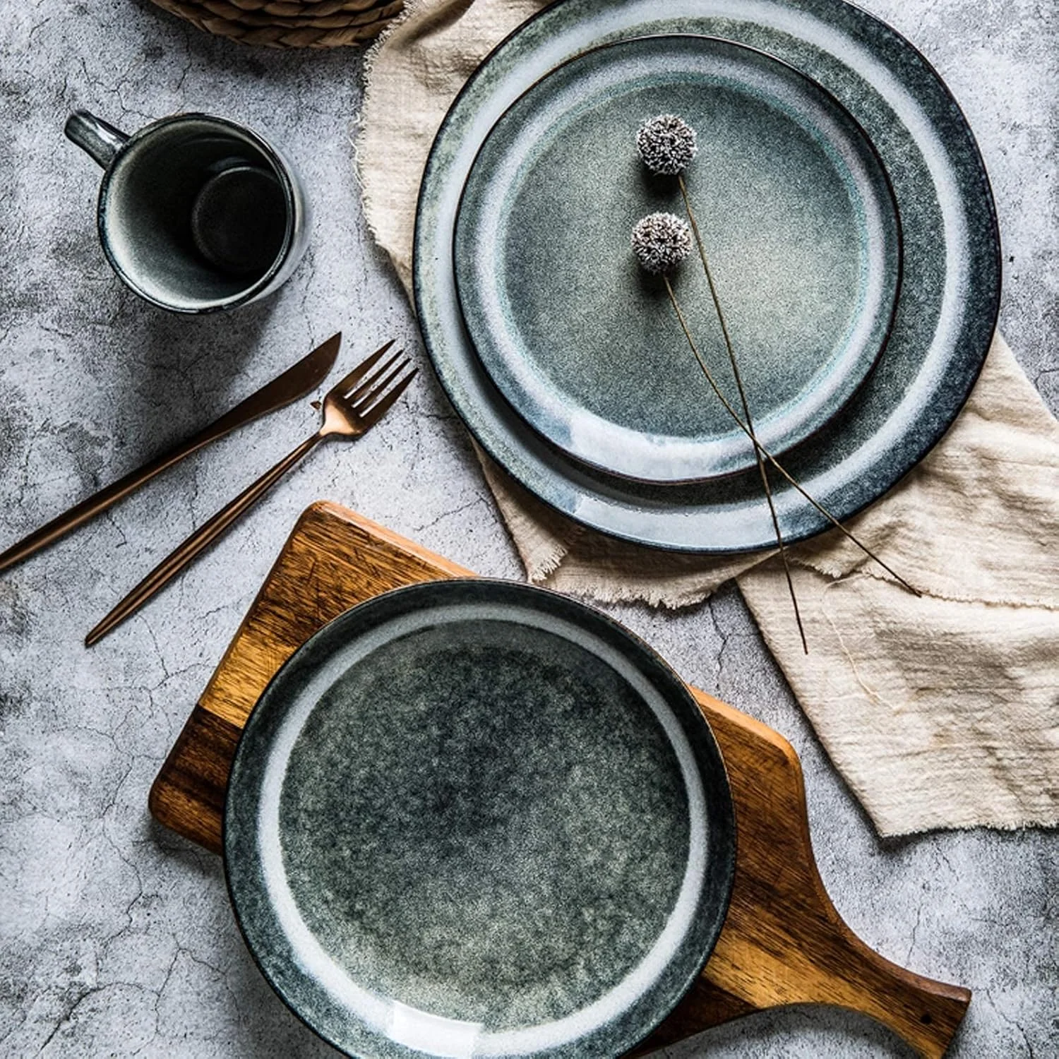 سرویس غذاخوری، سرویس ظروف چینی، ست ترکیبی 30 تکه ظروف سرامیکی با لعاب کوره ای رترو | کاسه های غلات و ست بشقاب استیک برای رستوران سرویس غذاخوری، سرویس ظروف چینی، ست ترکیبی 30 تکه ظروف سرامیکی با لعاب کوره ای رترو | کاسه های غلات و ست بشقاب استیک برای رستوران