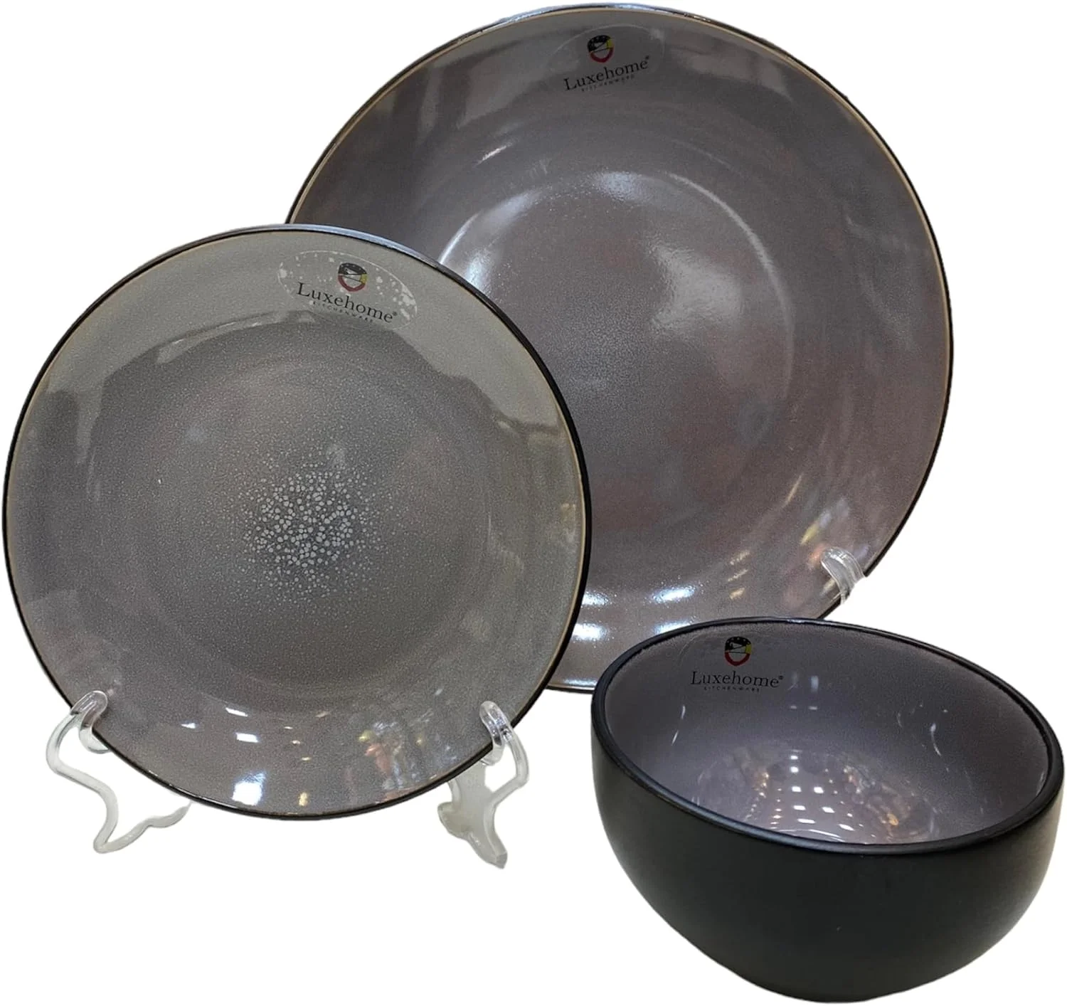 سرویس غذاخوری 18 پارچه گرد سنگی با لعاب راکتیو، شامل بشقاب غذاخوری، بشقاب دسر، کاسه و لیوان برای 6 نفر، آبی فیروزه ای - لوکس هوم