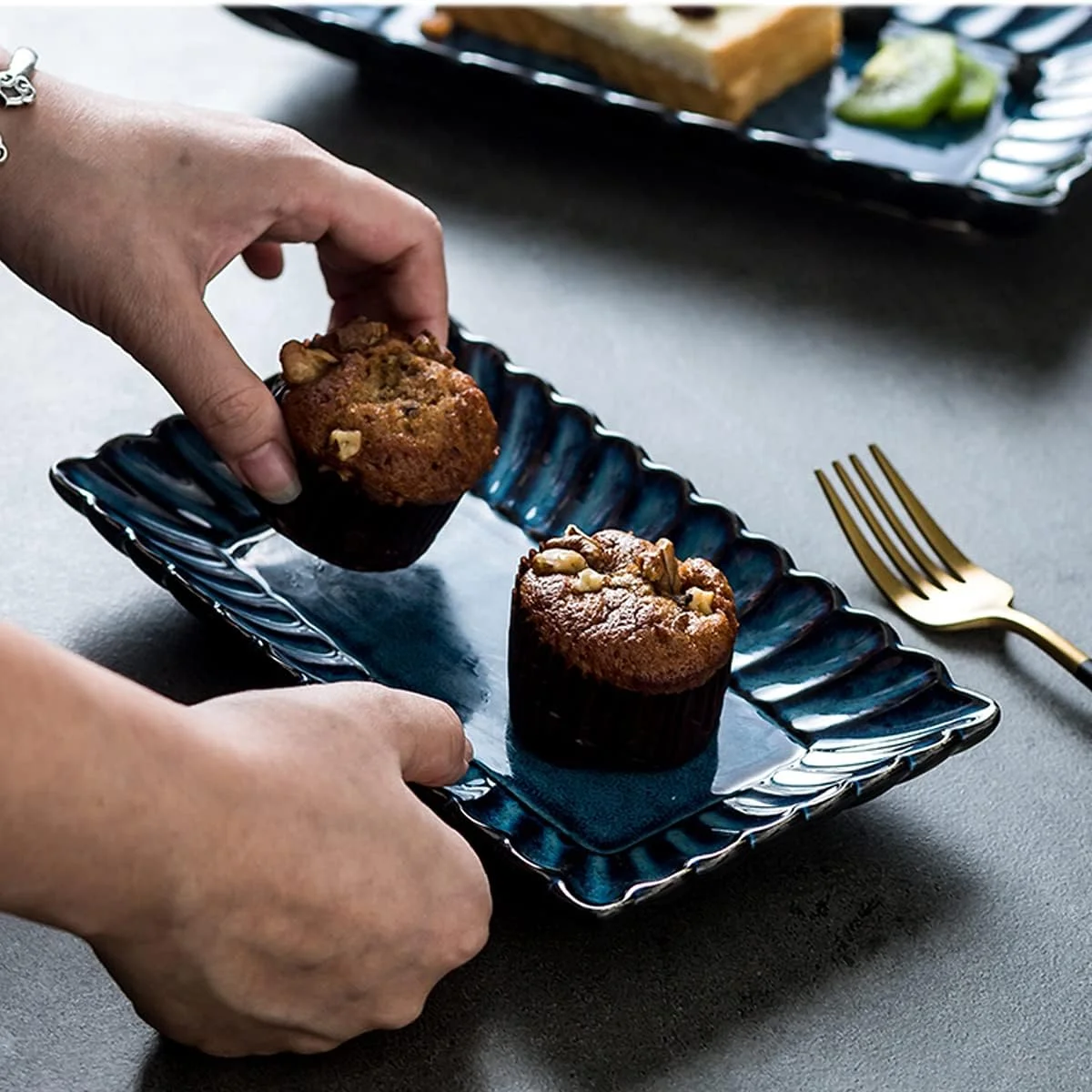 ست بشقاب - بشقاب سالاد، ظروف شام ماهی، بشقاب های مستطیلی خانگی، بشقاب شام، بشقاب به سبک ژاپنی، بشقاب سوشی سرامیکی، 2 عدد