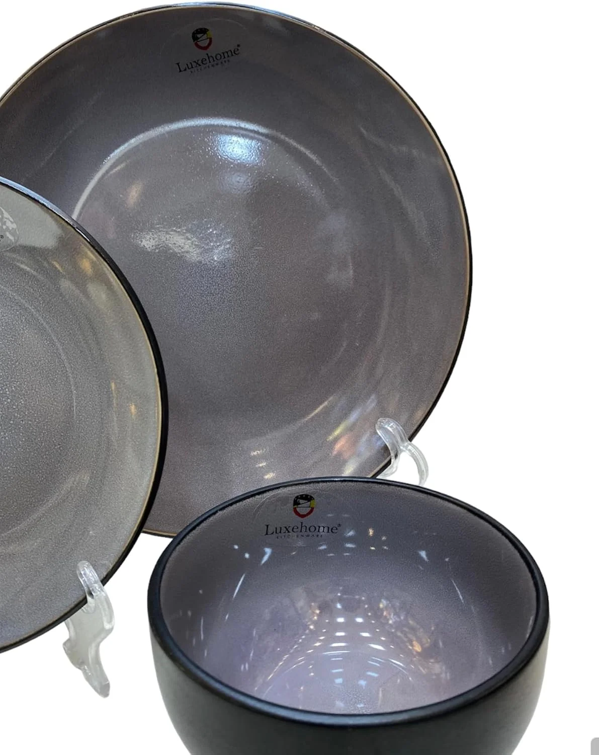 سرویس غذاخوری 18 پارچه گرد سنگی با لعاب راکتیو، شامل بشقاب غذاخوری، بشقاب دسر، کاسه و لیوان برای 6 نفر، آبی فیروزه ای - لوکس هوم