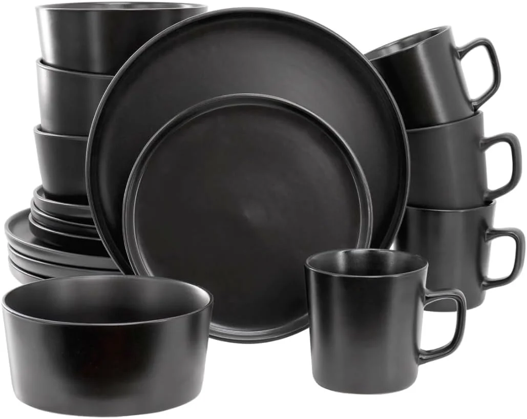 سرویس غذاخوری 16 پارچه سنگی - مناسب برای 4 نفر - مشکی مات سرویس غذاخوری 16 پارچه سنگی - مناسب برای 4 نفر - مشکی مات