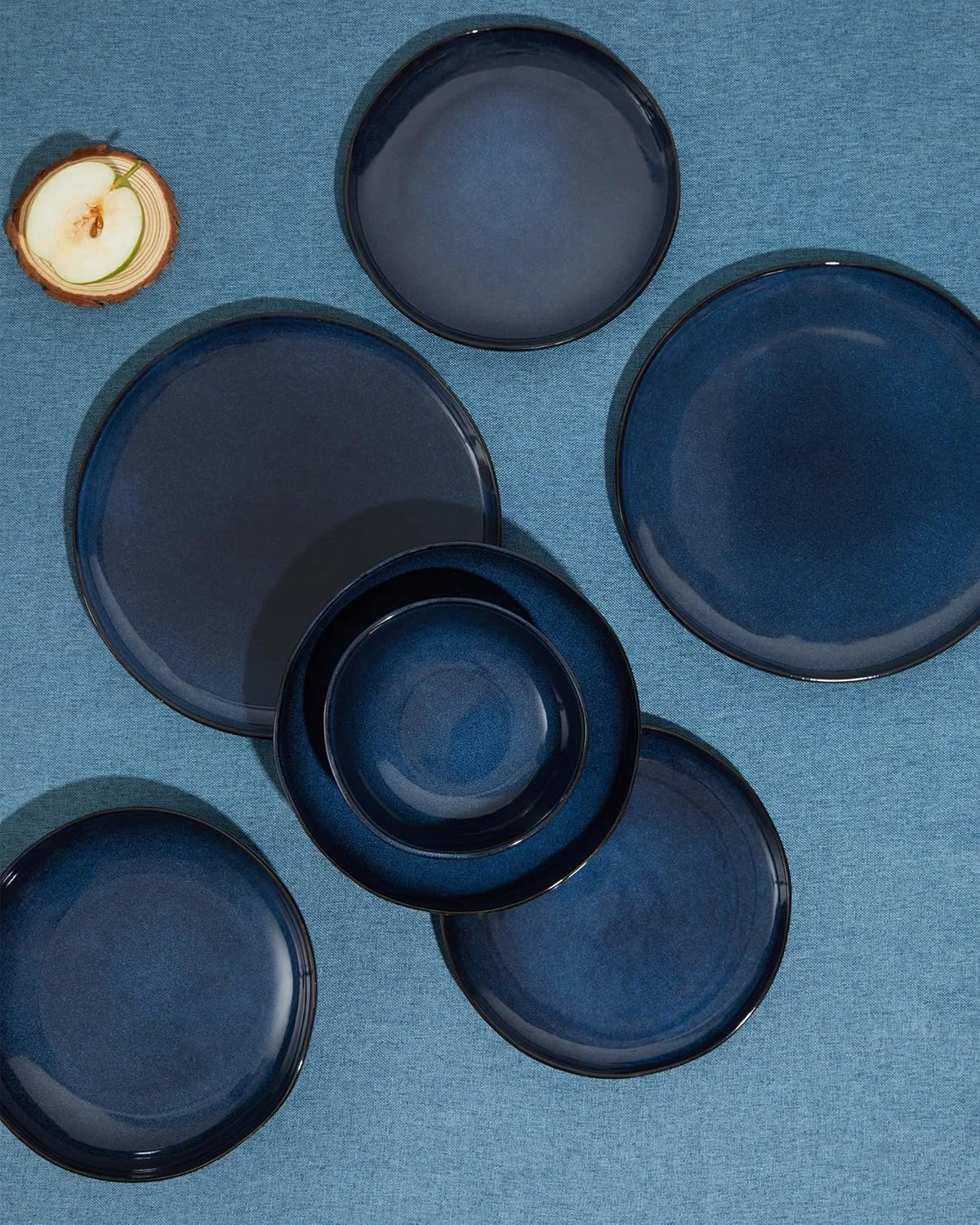 سرویس غذاخوری 32 پارچه آبی ستاره ای پوکینی با کاسه های پاستا، ظروف سنگی با لعاب واکنشگر ساحلی برای 8 نفر | سرویس پذیرایی کامل برای وعده های غذایی تعطیلات، میزبانی چند ظرفه و جشن های خانوادگی