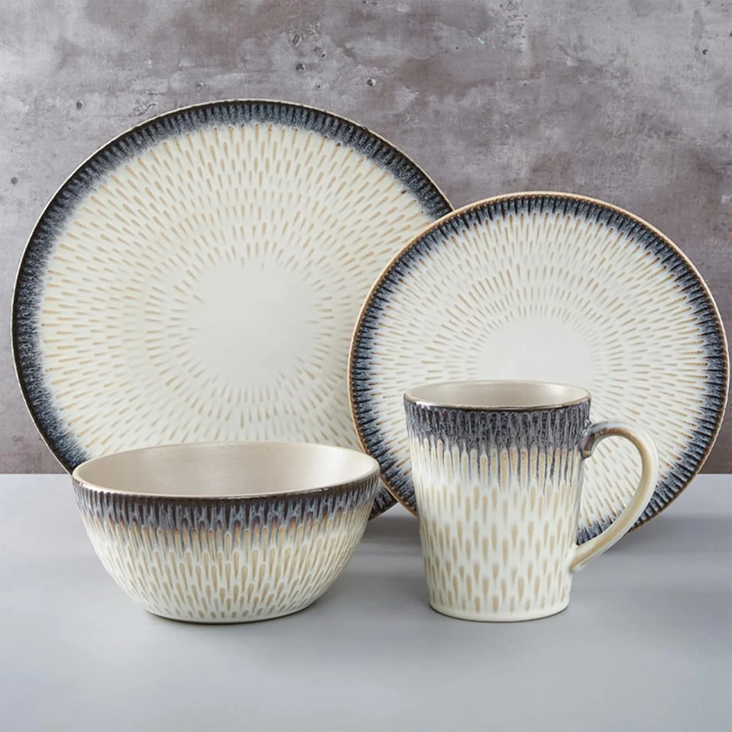 سرویس غذاخوری چینی به سبک قصر، شامل بشقاب و کاسه برای 6 نفر، سرویس ظروف غذاخوری 24 پارچه، ظروف گرد سنگی چینی