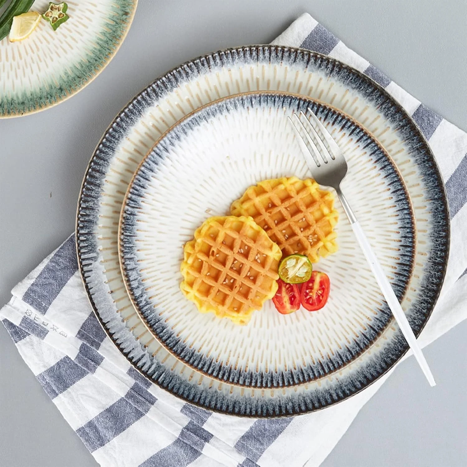 سرویس غذاخوری چینی به سبک قصر، شامل بشقاب و کاسه برای 6 نفر، سرویس ظروف غذاخوری 24 پارچه، ظروف گرد سنگی چینی