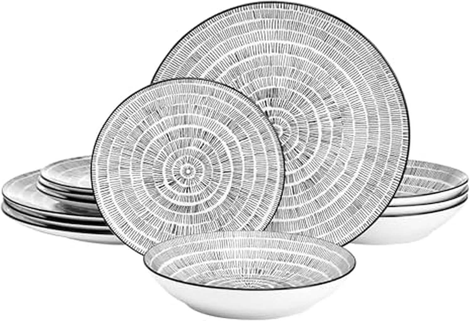 سرویس غذاخوری 12 پارچه طرح هندسی Pfaltzgraff Sketch Serenade، سیاه و سفید