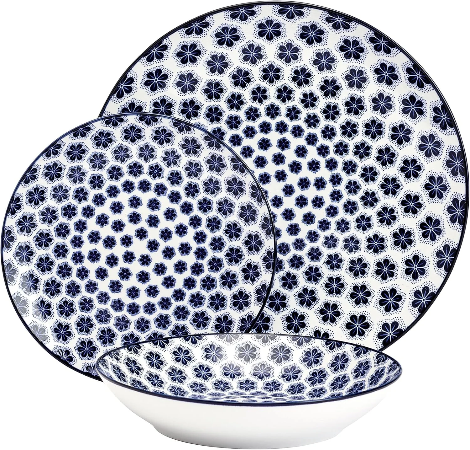 ست ظروف غذاخوری 12 پارچه Pfaltzgraff طرح Blooming Delight، آبی و سفید