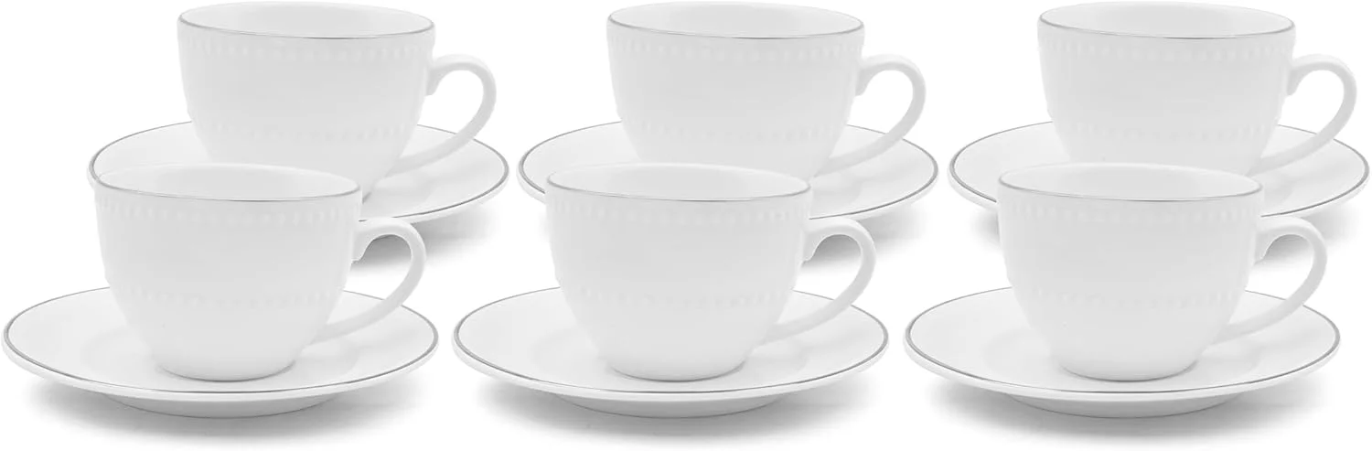 Orchid 12Pcs NBC Cup and Saucer Set 80ml, Embossed Linen Design Ceramic Cups for Tea and Coffee, Formal Dinnerware Tea Party Cup Set with Saucer, Coffee Mug Set (ZGBC081-PL) Orchid 12Pcs NBC Cup and Saucer Set 80ml, Embossed Linen Design Ceramic Cups for Tea and Coffee, Formal Dinnerware Tea Party Cup Set with Saucer, Coffee Mug Set (ZGBC081-PL)