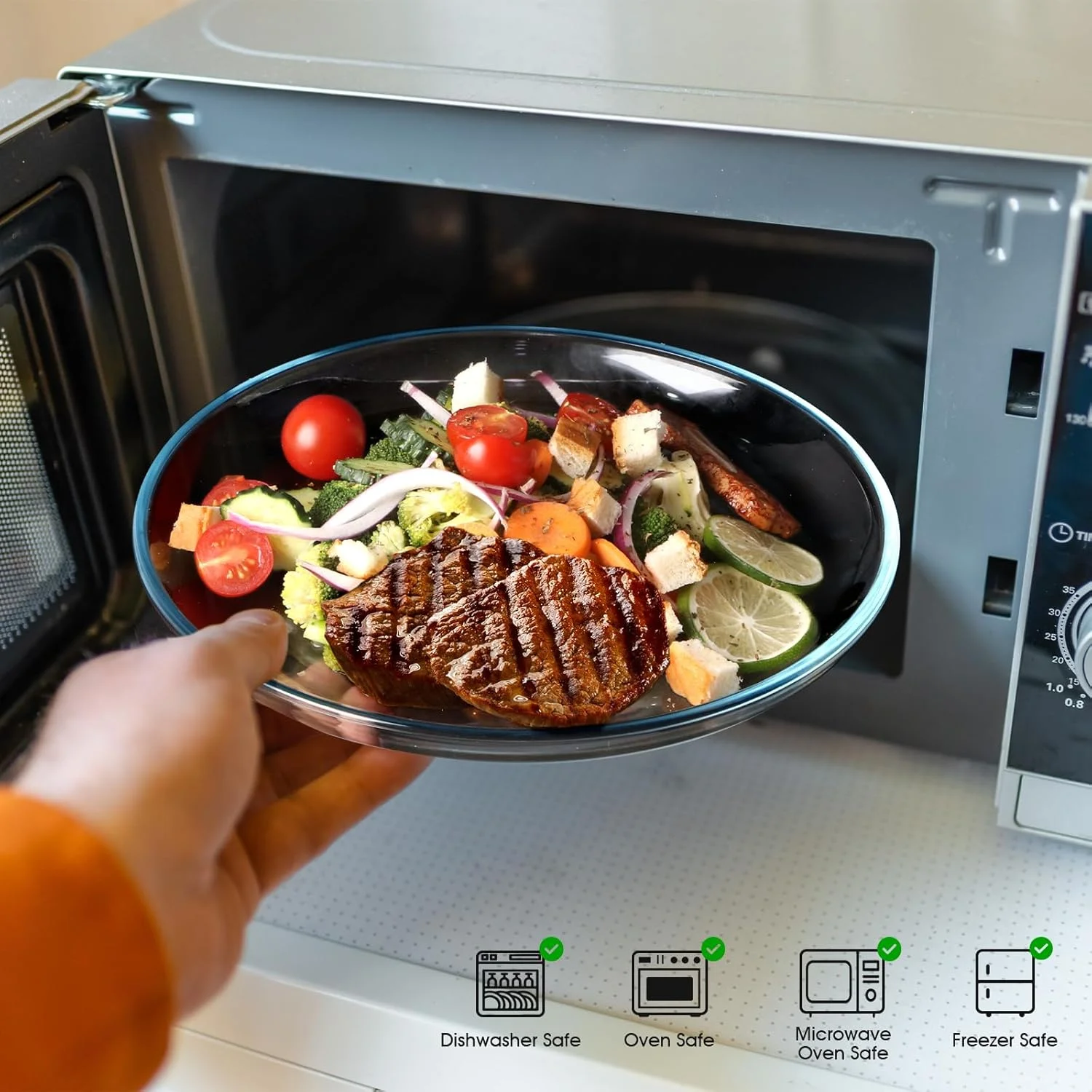 بسته 2 عددی بشقاب شیشه ای 10 اینچی NUTRIUPS - با لبه دار - بشقاب های شام شیشه ای شفاف و مقاوم، ظروف سرو شیشه ای برای پاستا، سالاد، قابل شستشو در ماشین ظرفشویی و مایکروویو بسته 2 عددی بشقاب شیشه ای 10 اینچی NUTRIUPS - با لبه دار - بشقاب های شام شیشه ای شفاف و مقاوم، ظروف سرو شیشه ای برای پاستا، سالاد، قابل شستشو در ماشین ظرفشویی و مایکروویو