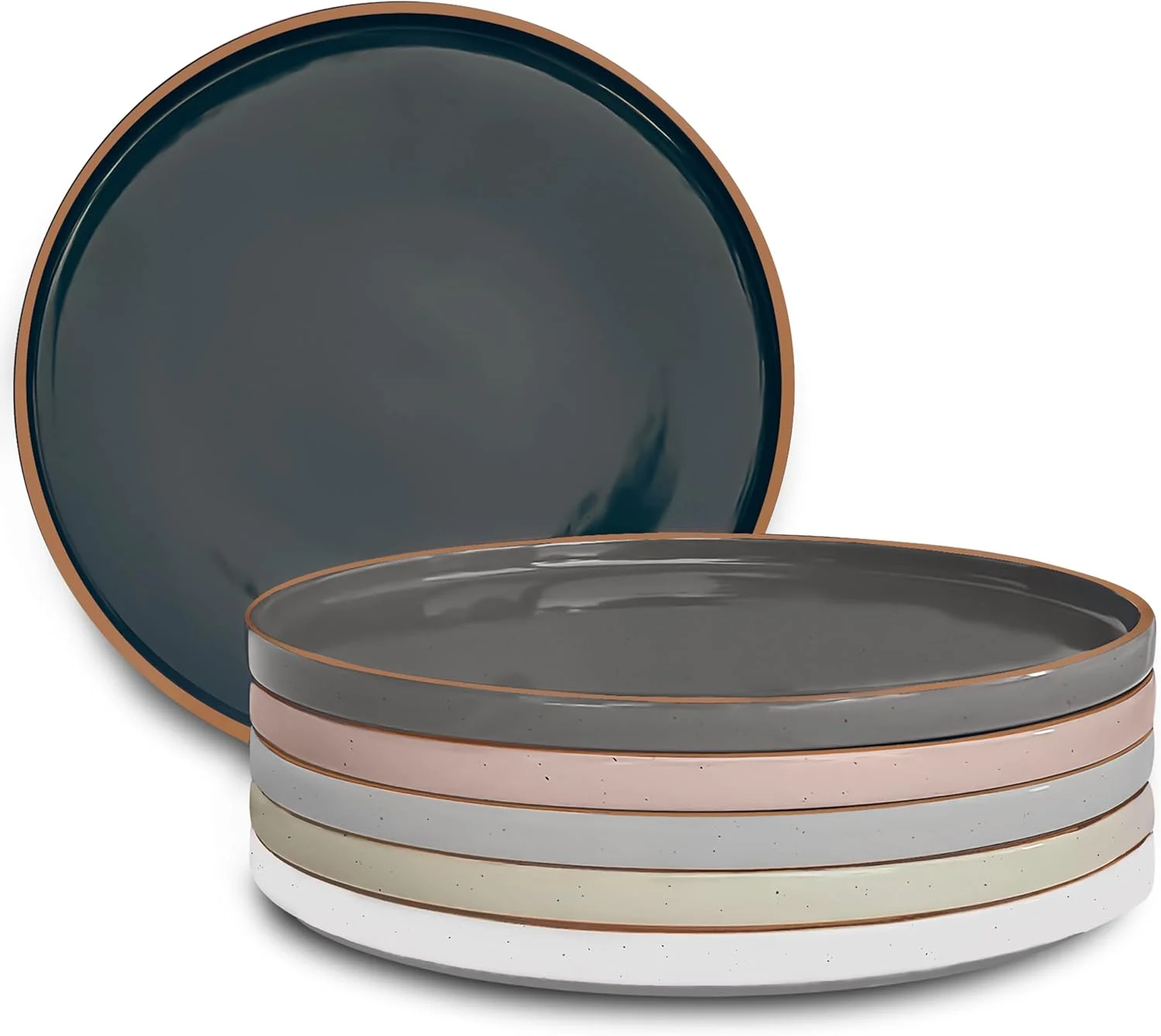 ست 6 تایی بشقاب تخت سرامیکی مورا، ست ظروف لبه بلند 10.5 اینچی - قابل استفاده در مایکروویو، فر و ماشین ظرفشویی، مقاوم در برابر خراش، ظروف غذاخوری مدرن - ظروف سرو چینی آشپزخانه - رنگ های خنثی متنوع