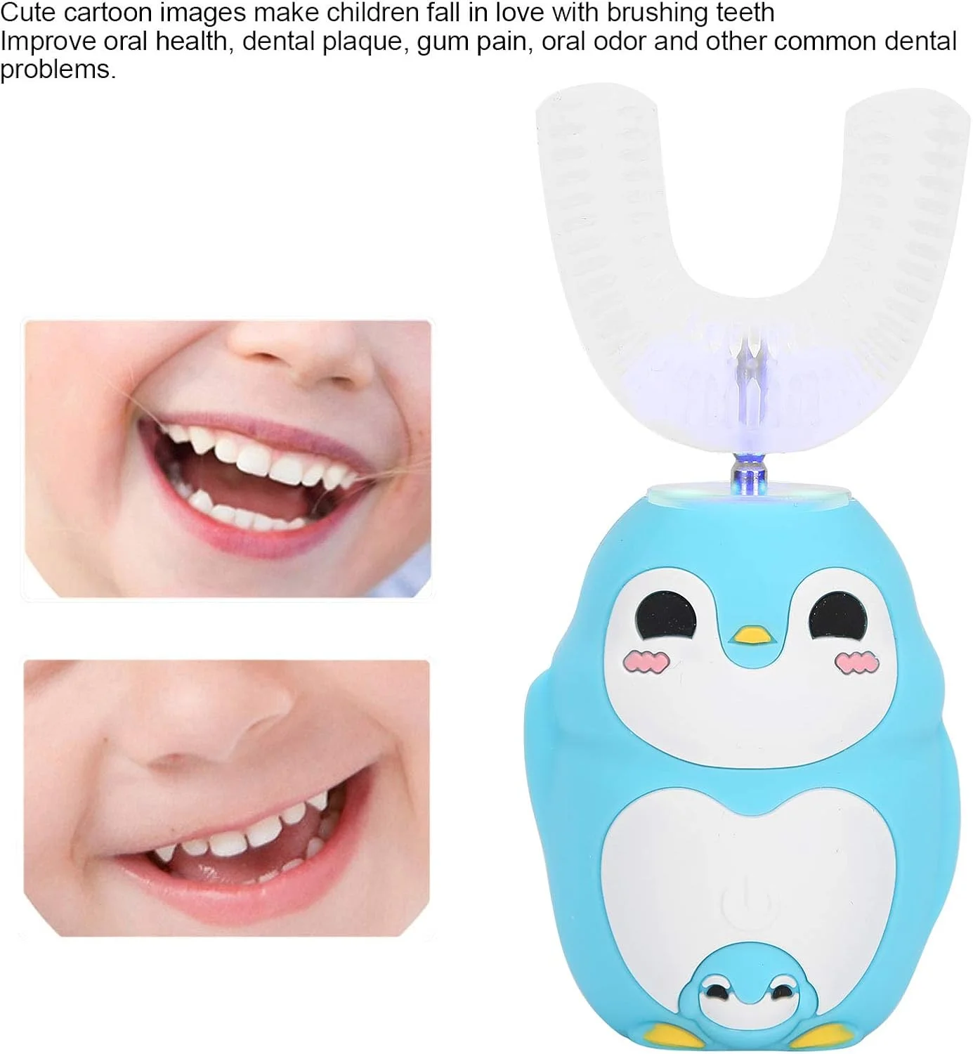 مسواک برقی کودکانه U شکل، مسواک خودکار با برس های U شکل، ابزار مراقبت از دهان و دندان کودکانه کارتونی قابل شارژ با 3 حالت (آبی) مسواک برقی کودکانه U شکل، مسواک خودکار با برس های U شکل، ابزار مراقبت از دهان و دندان کودکانه کارتونی قابل شارژ با 3 حالت (آبی)