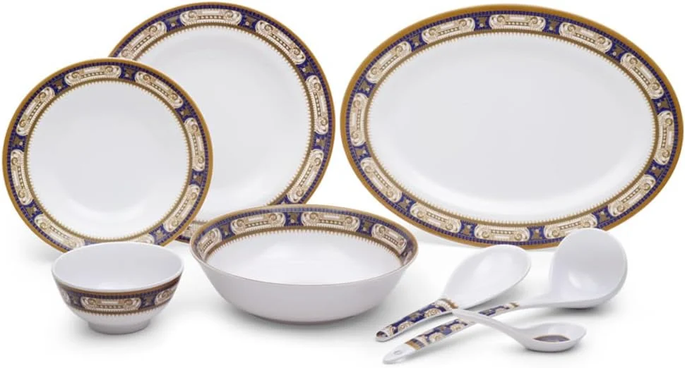 Royalford 56pcs Dinner Sets RF12490 Elegant Melamine Dinnerware Sets for Family Meals gatherings casual meets premium bowls sets spoons rice plates ladle Entire complete Set