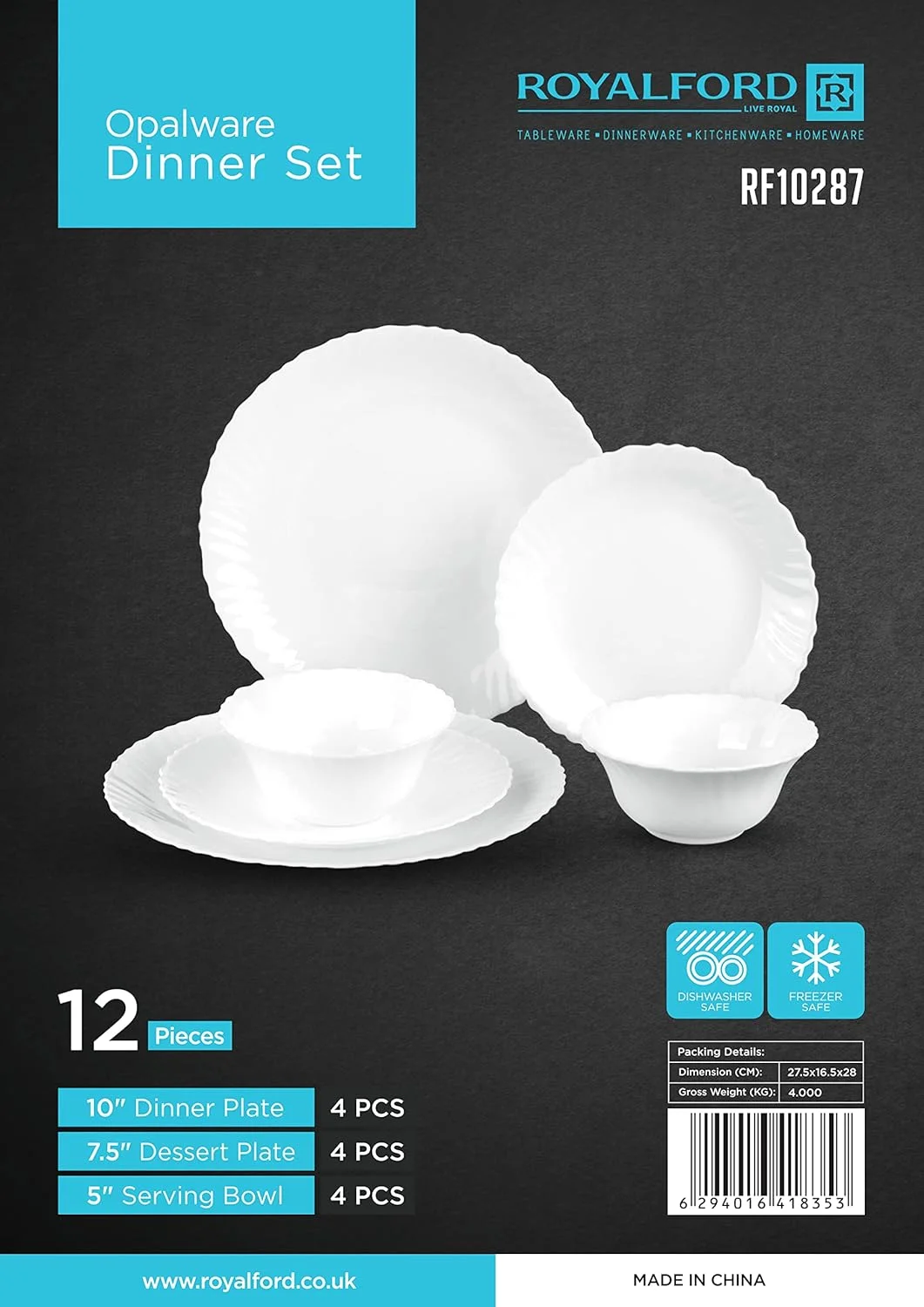 سرویس غذاخوری 12 پارچه رویال فورد مدل Opal Wear، طراحی زیبا و شیک، قابل شستشو در ماشین ظرفشویی/قابل استفاده در فریزر، ایده آل برای وعده های غذایی خانوادگی و دورهمی های غیر رسمی، سفید، RF10287 سرویس غذاخوری 12 پارچه رویال فورد مدل Opal Wear، طراحی زیبا و شیک، قابل شستشو در ماشین ظرفشویی/قابل استفاده در فریزر، ایده آل برای وعده های غذایی خانوادگی و دورهمی های غیر رسمی، سفید، RF10287
