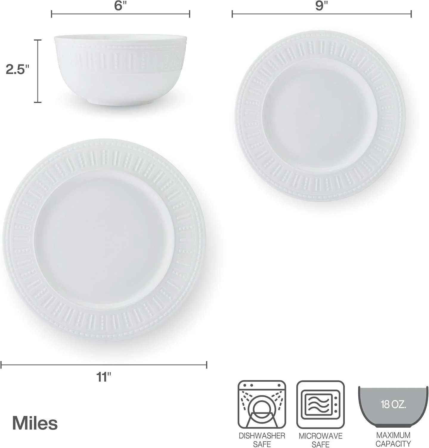 سرویس غذاخوری 12 پارچه چینی استخوانی سبک وزن و مقاوم در برابر لب پر شدن Mikasa Miles، مناسب برای 4 نفر، سفید سرویس غذاخوری 12 پارچه چینی استخوانی سبک وزن و مقاوم در برابر لب پر شدن Mikasa Miles، مناسب برای 4 نفر، سفید