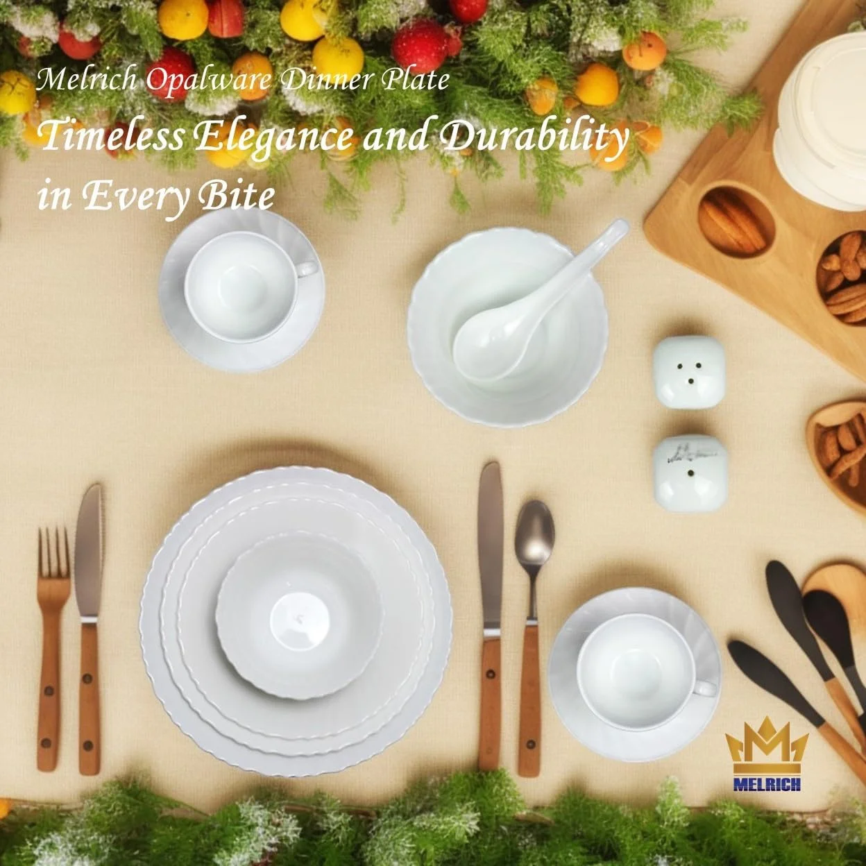 سرویس غذاخوری 50 پارچه اپال ملریچ شامل 6 بشقاب غذاخوری، 6 بشقاب دسر، 6 بشقاب سوپ، 6 کاسه، 6+6 فنجان و نعلبکی، 6 قاشق سوپ، 2 نمکدان، 2 ملاقه خورشت، 2 کاسه خورشت، 1 دیس، 1 کاسه سرو سرویس غذاخوری 50 پارچه اپال ملریچ شامل 6 بشقاب غذاخوری، 6 بشقاب دسر، 6 بشقاب سوپ، 6 کاسه، 6+6 فنجان و نعلبکی، 6 قاشق سوپ، 2 نمکدان، 2 ملاقه خورشت، 2 کاسه خورشت، 1 دیس، 1 کاسه سرو