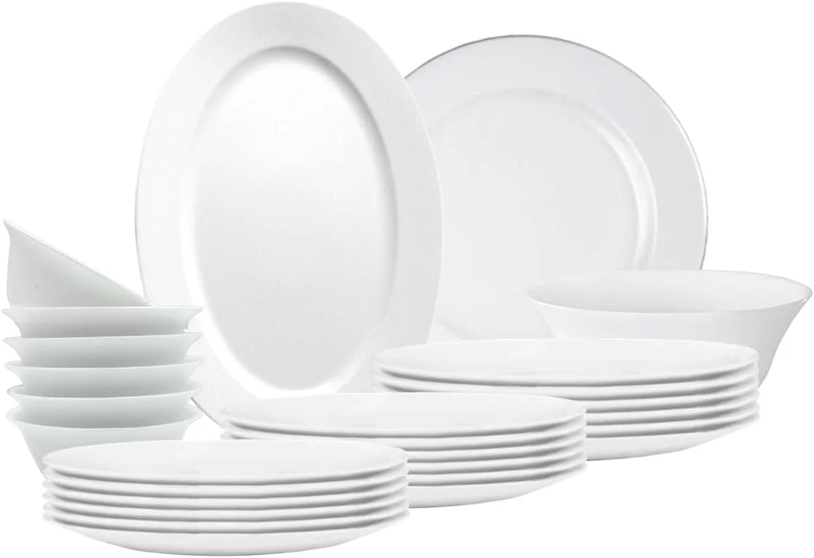 سرویس غذاخوری 26 پارچه اوپال ملریچ، قابل شستشو در ماشین ظرفشویی، قابل استفاده در مایکروویو، قابل استفاده در فریزر، شامل 6 بشقاب غذاخوری، 6 بشقاب دسر، 6 بشقاب سوپ، 6 کاسه، 1 دیس، 1 کاسه سرو، فاقد BPA