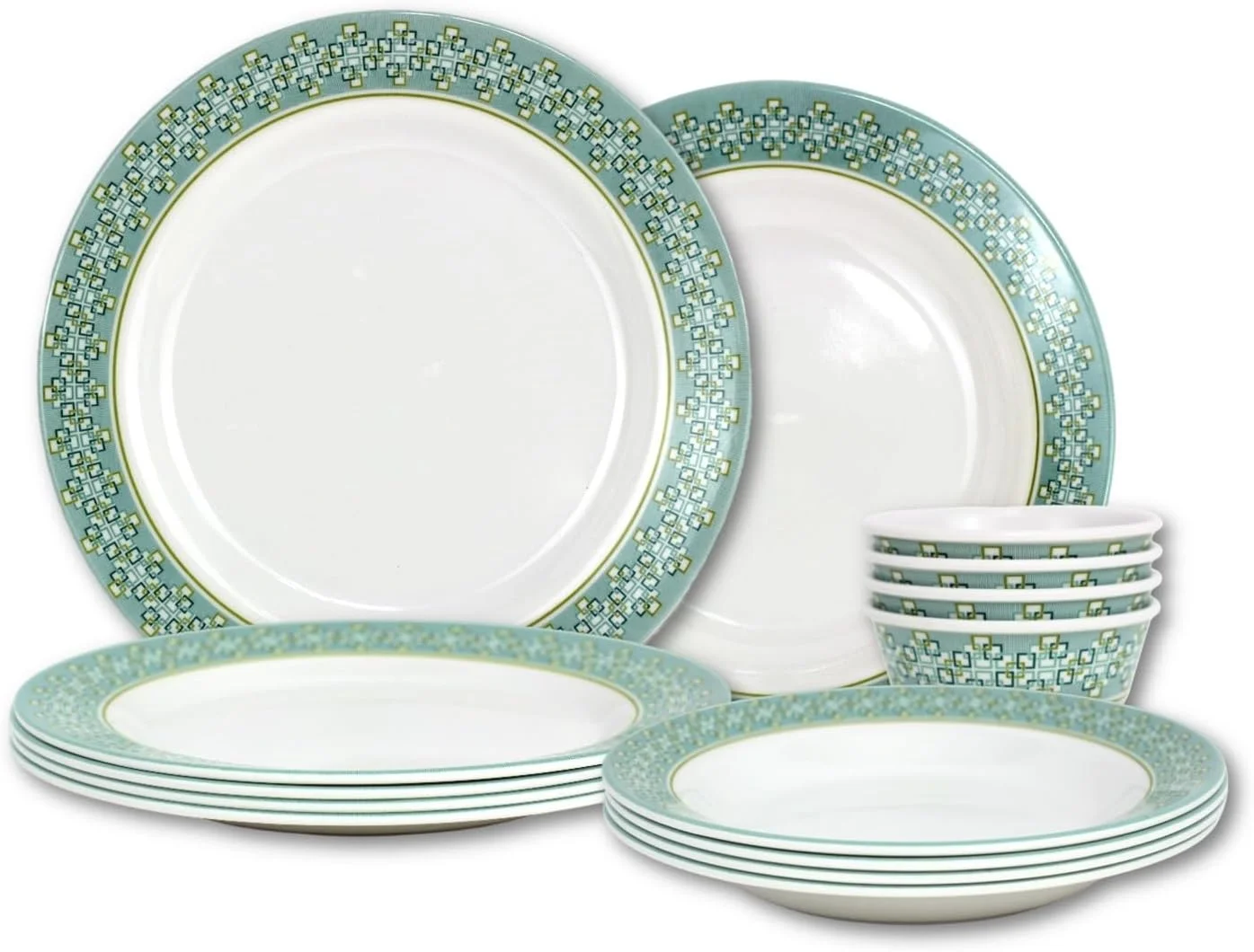 ست غذاخوری 12 پارچه ملامین Melrich شامل بشقاب غذاخوری، بشقاب سوپ خوری و کاسه، قابل شستشو در ماشین ظرفشویی و فریزر، بادوام و محکم