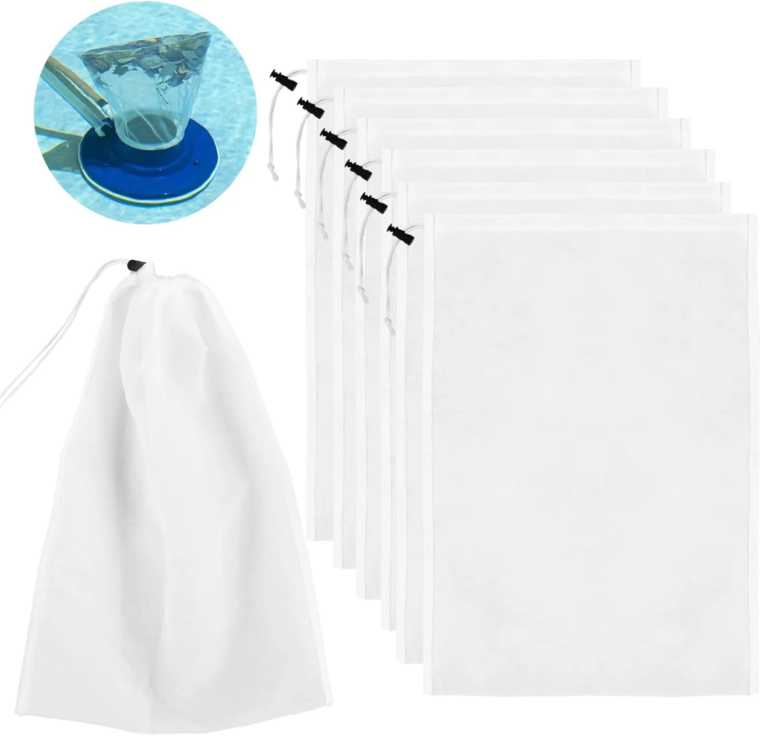 کیسه فیلتر جاروبرقی استخر 6 عددی، کیسه فیلتر پارچه ای جاروبرقی استخر برای تمیز کردن برگ ها و آوار استخر