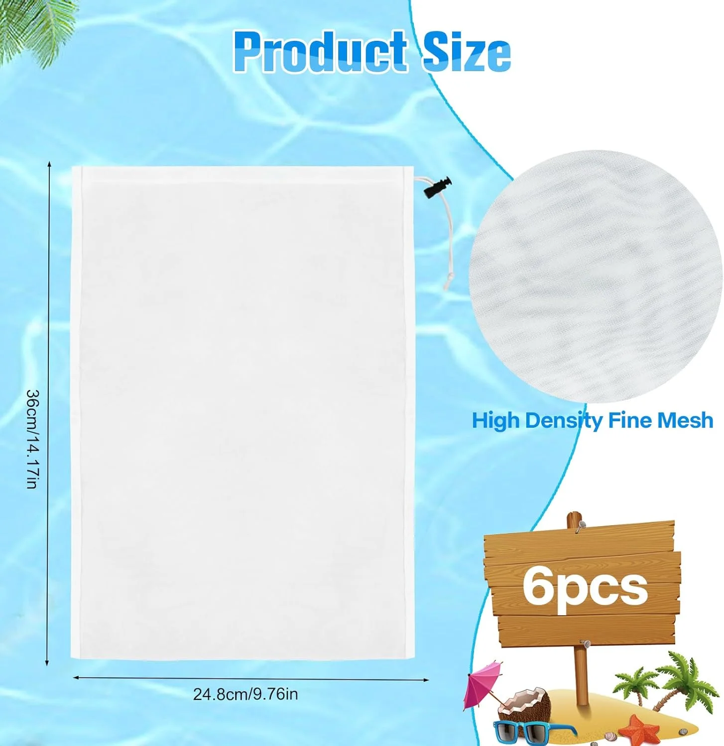 کیسه فیلتر جاروبرقی استخر 6 عددی، کیسه فیلتر پارچه ای جاروبرقی استخر برای تمیز کردن برگ ها و آوار استخر