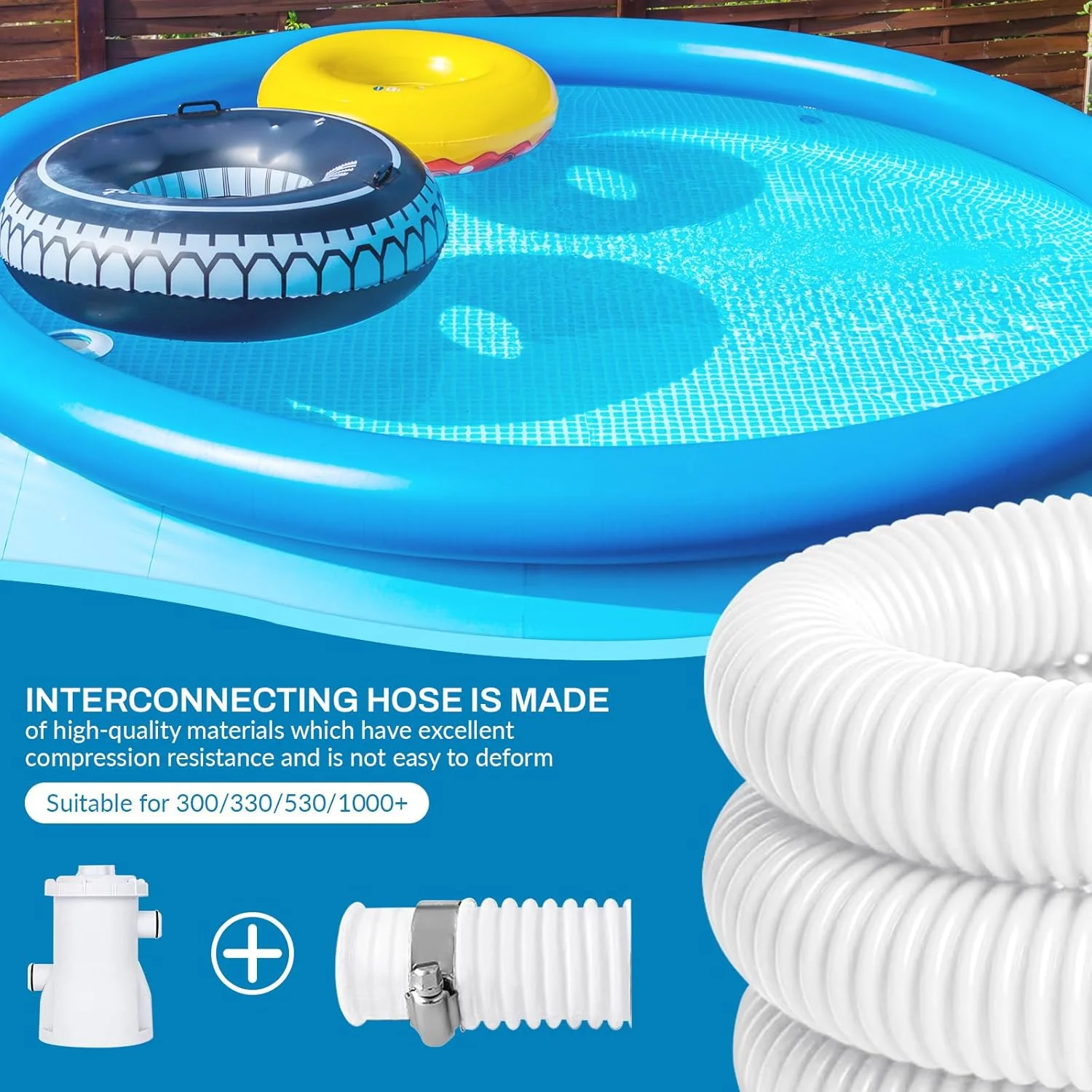 شلنگ جاروبرقی استخر با بست فلزی، شلنگ تمیز کننده استخر شنا انعطاف پذیر (2 عدد، سفید 1 متری)