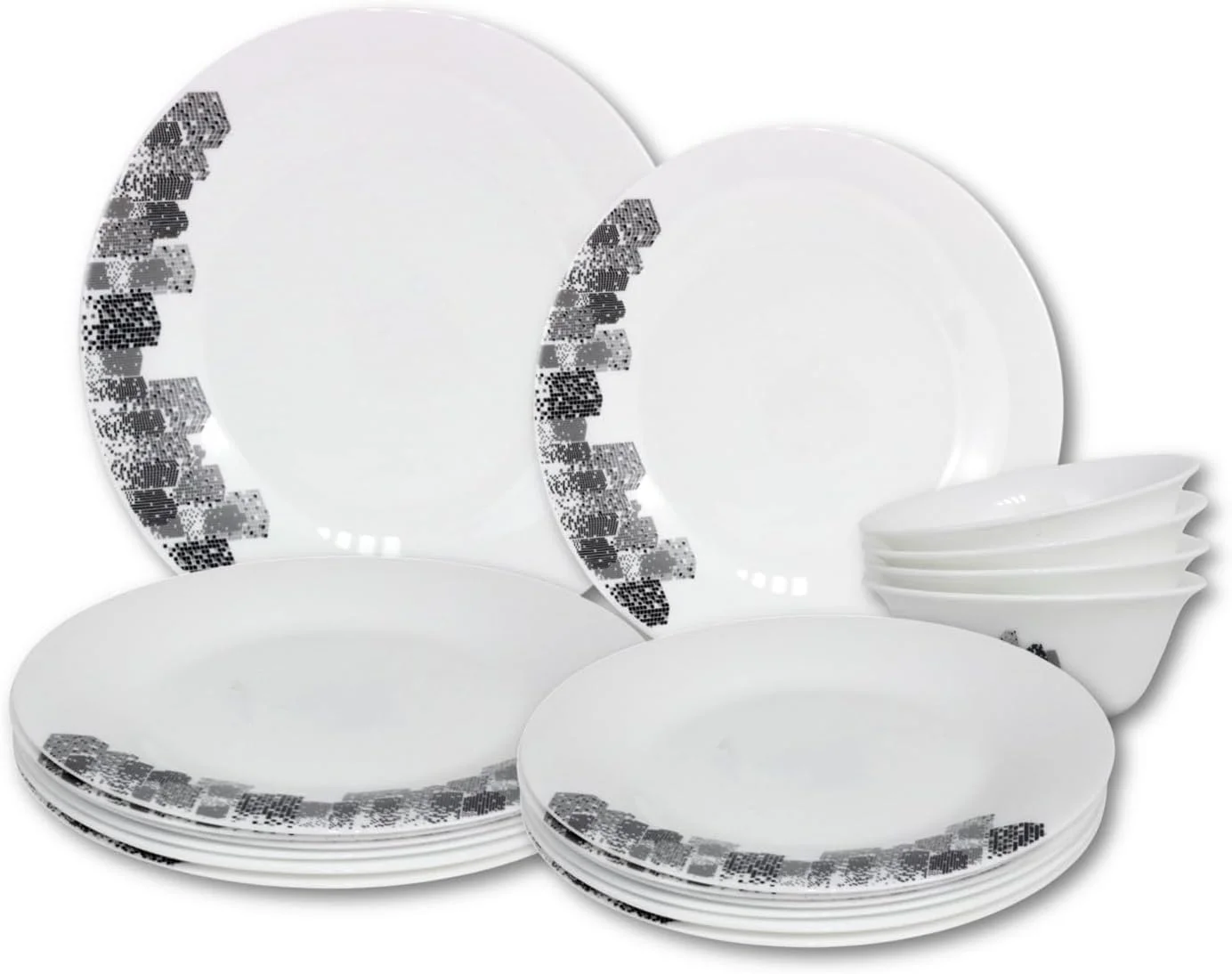 ست غذاخوری 12 پارچه مِلریچ از جنس اوپال، شامل بشقاب غذاخوری، بشقاب دسر، کاسه، قابل شستشو در ماشین ظرفشویی و استفاده در مایکروویو، فاقد BPA، مقاوم در برابر خراش و شکستگی