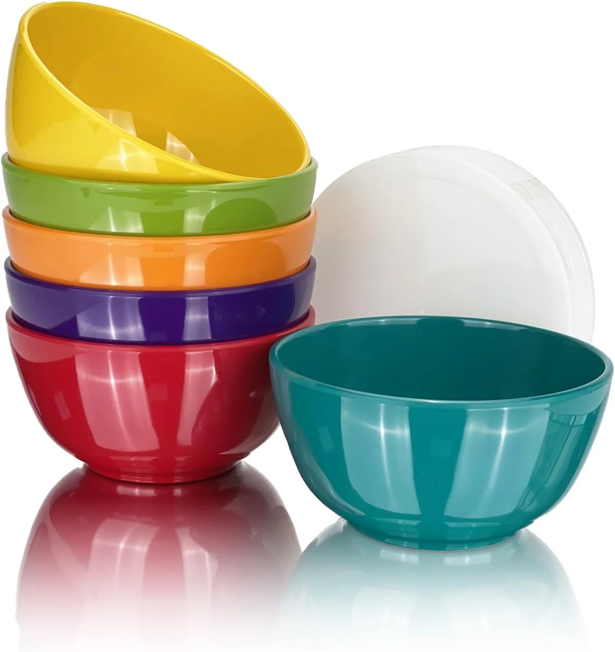 ست 6 تایی کاسه سالاد خوری ملامینه 28 اونسی، کاسه سوپ خوری گرد 6 اینچی، ست ظروف غذاخوری 100% ملامینه برای شام یا پیک نیک، مقاوم در برابر شکستن و بدون BPA، چند رنگ