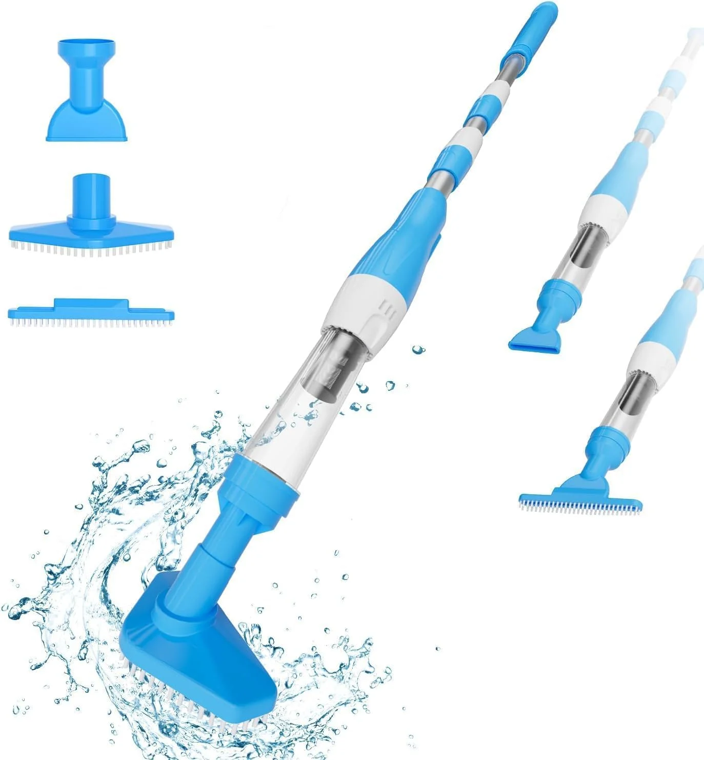 جاروبرقی استخری شارژی 3 در 1 ارتقا یافته، جاروبرقی دستی استخر با میله تلسکوپی برای تمیز کردن عمیق، تمیز کردن عمیق برای اسپا، وان آب گرم و استخرهای کوچک برای شن و ماسه و آوار