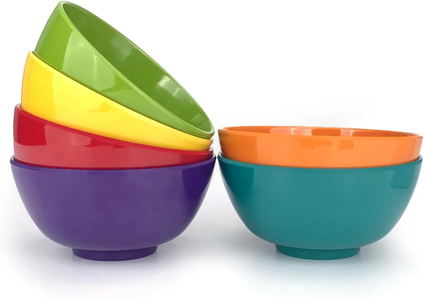 ست 6 کاسه سالاد خوری ملامینه 28 اونسی، کاسه سوپ خوری گرد 6 اینچی، ست ظروف غذاخوری 100% ملامینه برای شام یا پیک نیک، مقاوم در برابر شکستن و بدون BPA، چند رنگ (بدون درب)