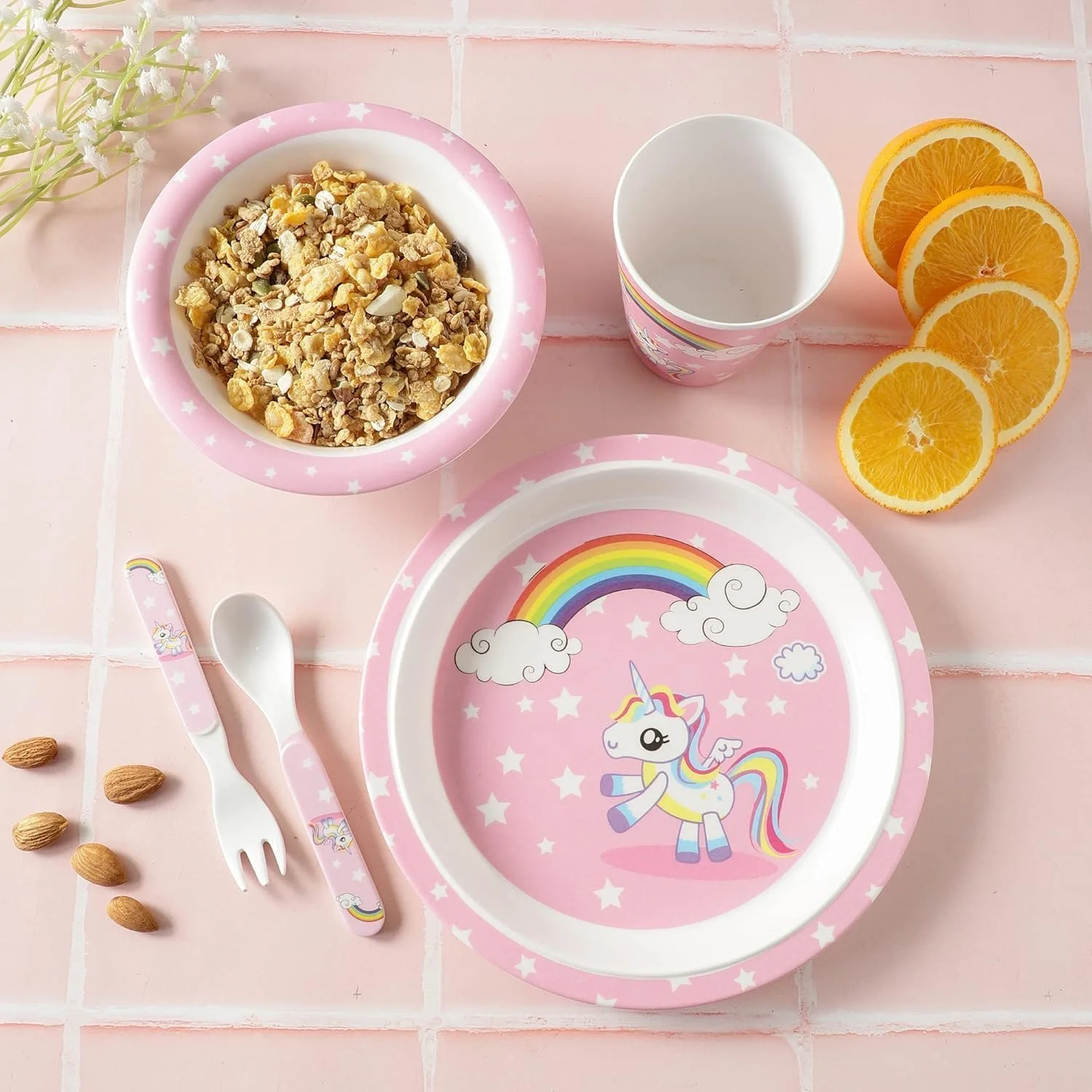 ست ظروف غذاخوری کودک ملامین – ست 5 تکه غذاخوری کودک (تک شاخ)