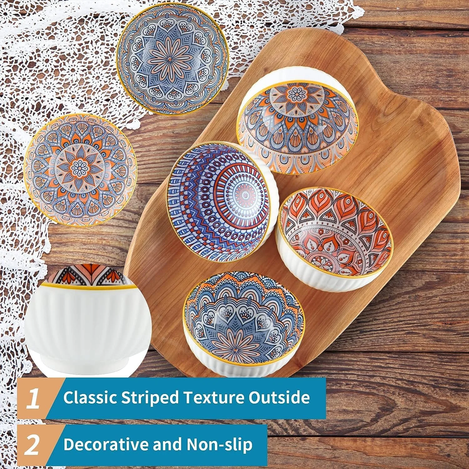 کاسه های برنج سرامیکی ملاله 10 اونس، ست هدیه کاسه به سبک بوهمی، کاسه های سرو غذاخوری متنوع برای غلات، سوپ، دسر، میان وعده، میوه، سالسا، بسته 6 عددی کاسه های برنج سرامیکی ملاله 10 اونس، ست هدیه کاسه به سبک بوهمی، کاسه های سرو غذاخوری متنوع برای غلات، سوپ، دسر، میان وعده، میوه، سالسا، بسته 6 عددی