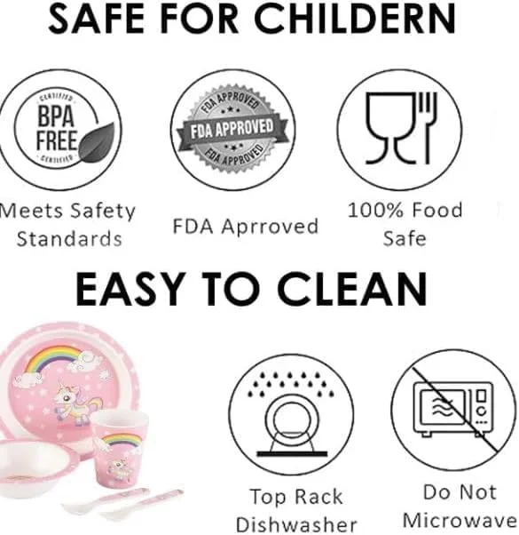 ست ظروف غذاخوری کودک ملامین – ست 5 تکه غذاخوری کودک (تک شاخ)