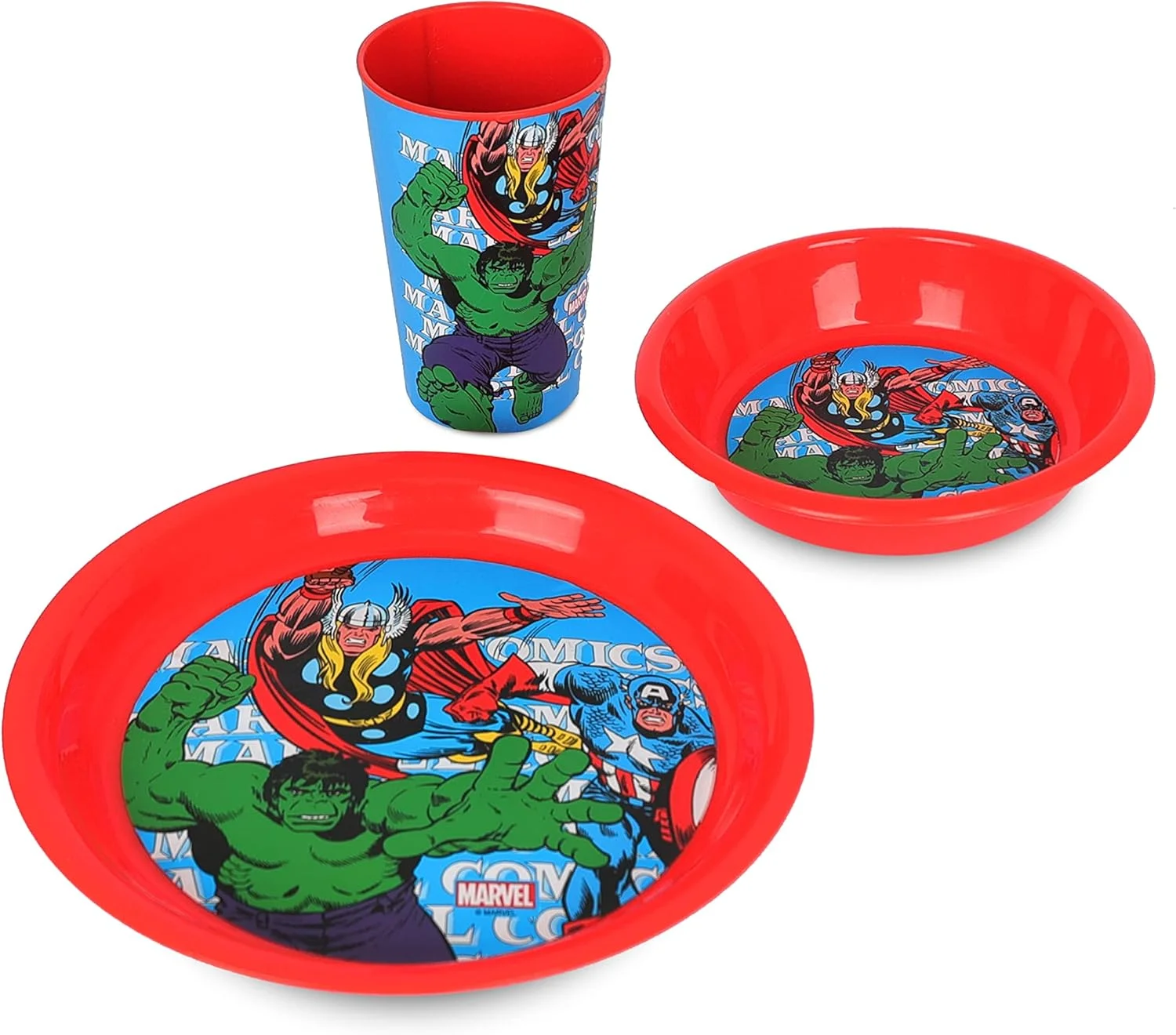 ظروف غذاخوری مارول اونجرز | شامل بشقاب، کاسه و یک لیوان ساخته شده از مواد بادوام، مناسب برای کودکان 3 تکه (محصول رسمی)