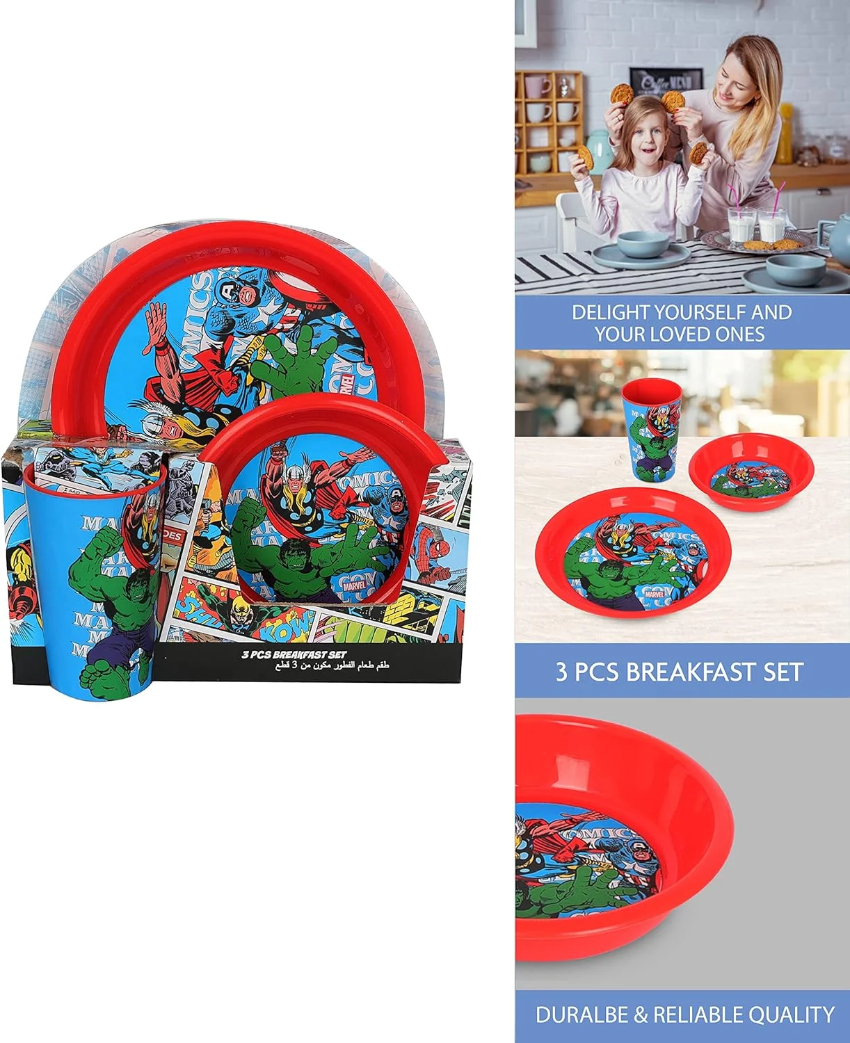 ظروف غذاخوری مارول اونجرز | شامل بشقاب، کاسه و یک لیوان ساخته شده از مواد بادوام، مناسب برای کودکان 3 تکه (محصول رسمی)