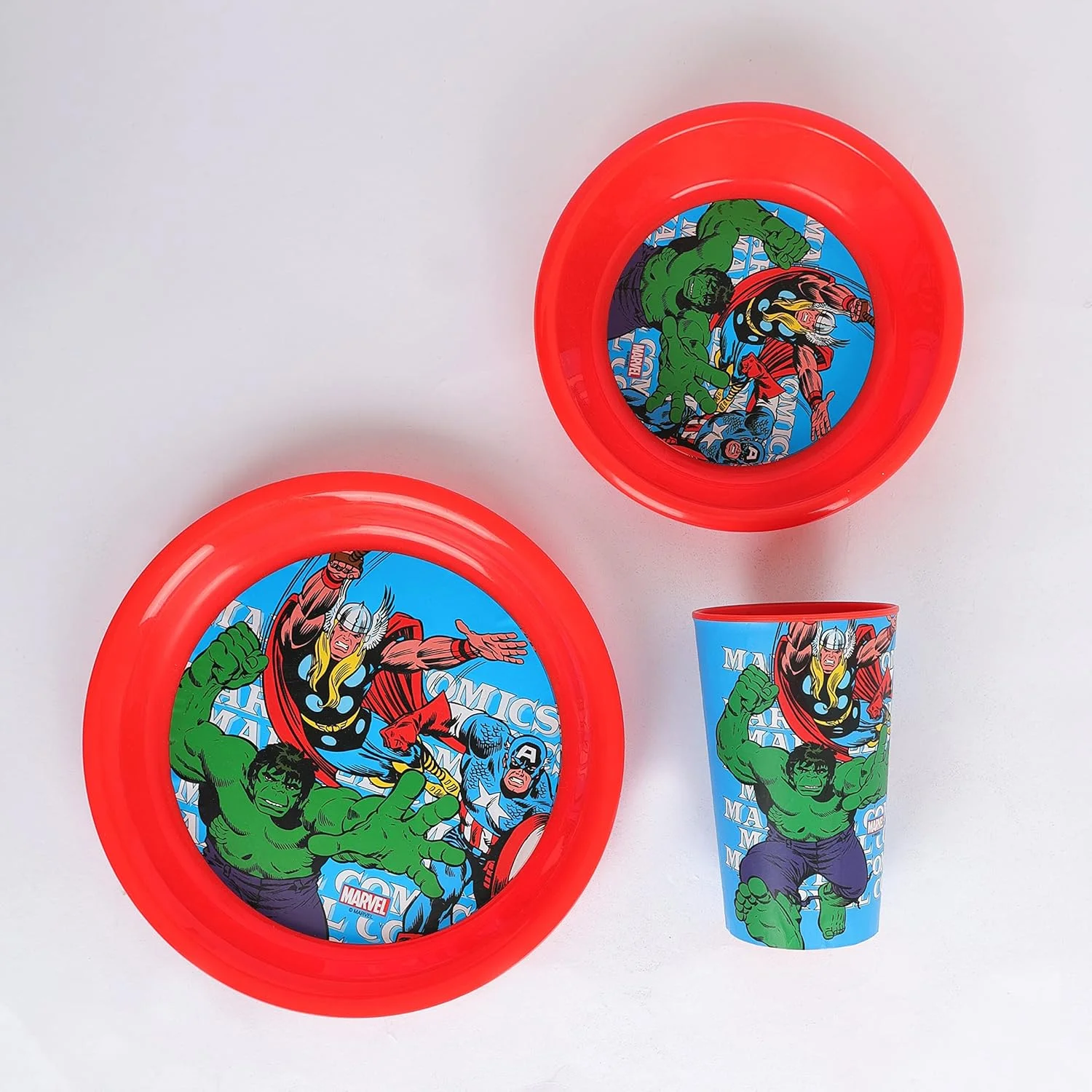 ظروف غذاخوری مارول اونجرز | شامل بشقاب، کاسه و یک لیوان ساخته شده از مواد بادوام، مناسب برای کودکان 3 تکه (محصول رسمی)