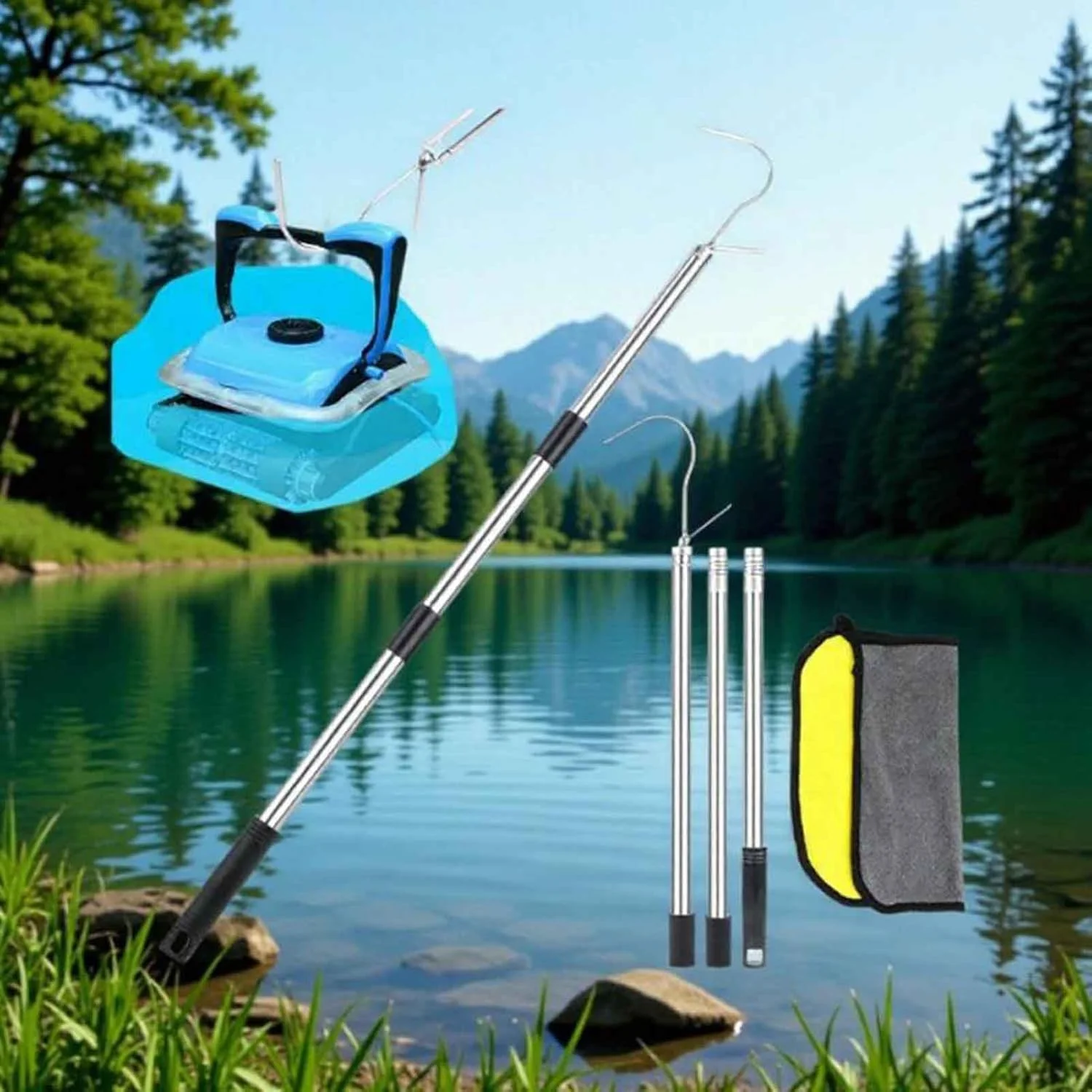 قلاب بازیابی برای میله های استخر - مجموعه قلاب میله جاروبرقی ربات استخر | ابزار اتصال تمیز کننده برای حذف زباله های تعمیر و نگهداری، اسکیمینگ و گرفتن زیر آب قلاب بازیابی برای میله های استخر - مجموعه قلاب میله جاروبرقی ربات استخر | ابزار اتصال تمیز کننده برای حذف زباله های تعمیر و نگهداری، اسکیمینگ و گرفتن زیر آب