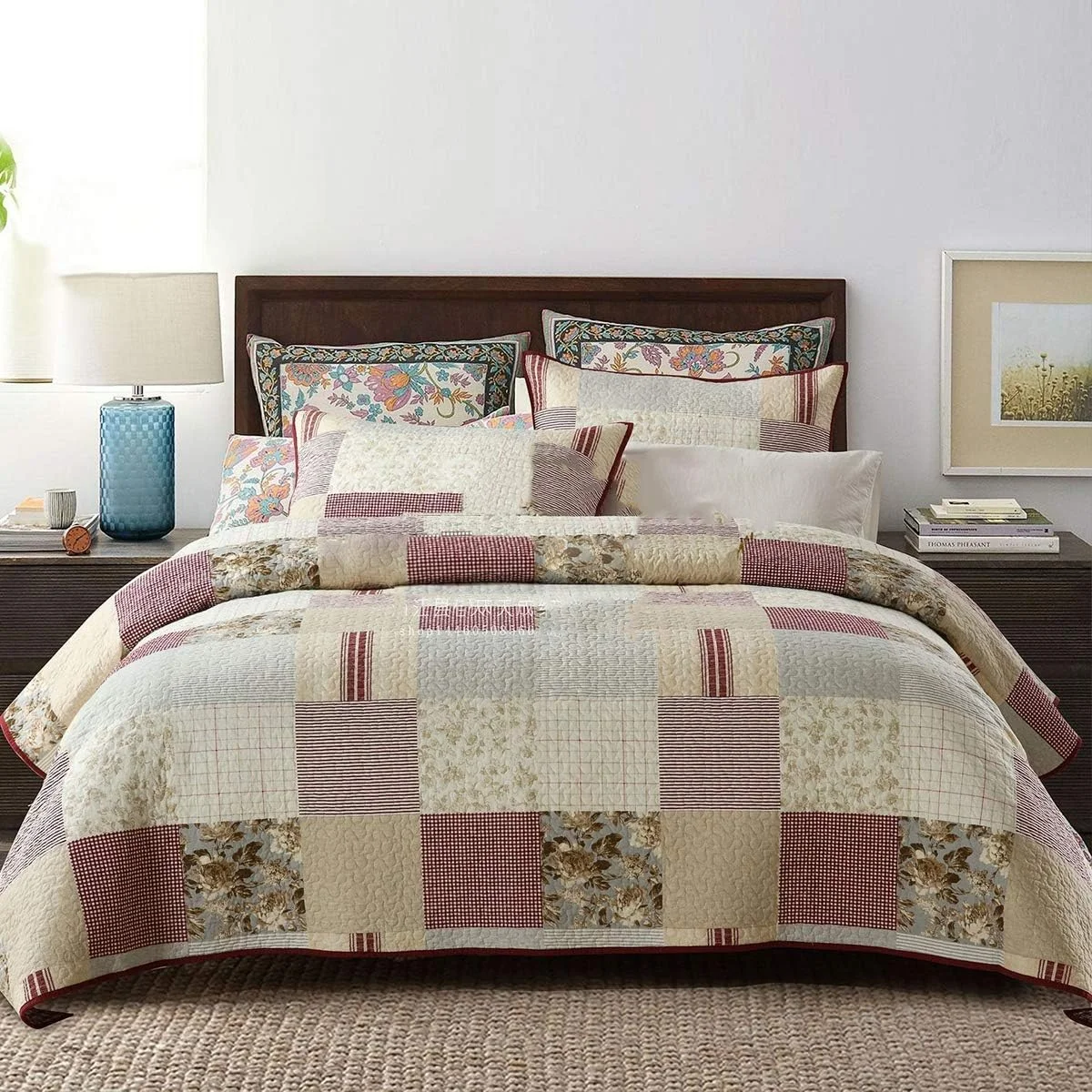 روتختی طرح تکه دوزی شده دو رو، سایز دو نفره 230 در 250 سانتی متر به همراه 2 روبالشتی، روتختی تزئینی، 230 در 250 سانتی متر