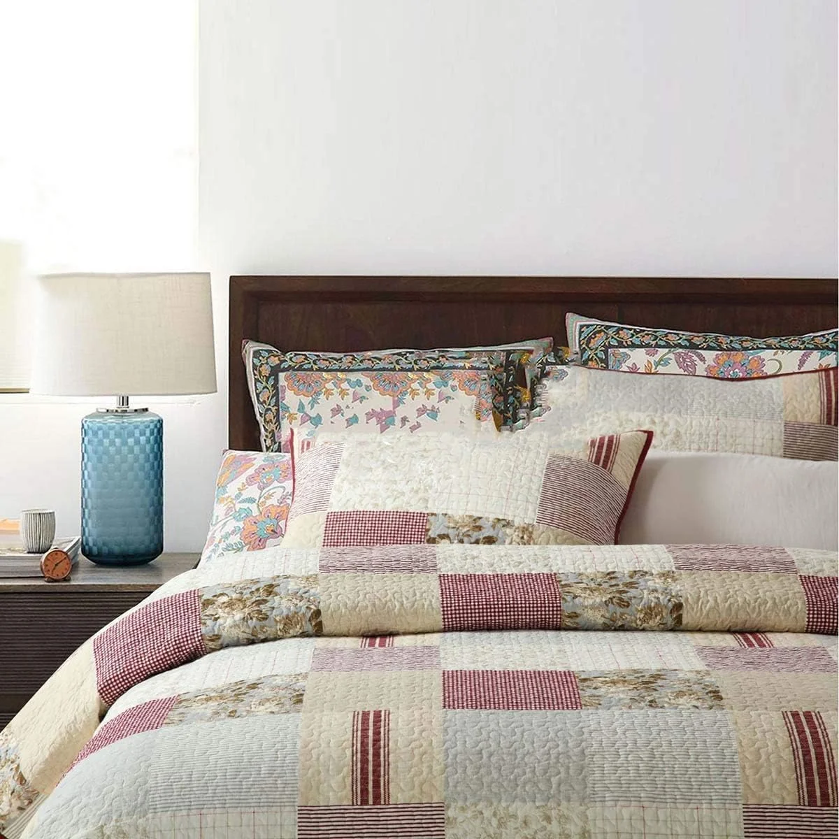 روتختی طرح تکه دوزی شده دو رو، سایز دو نفره 230 در 250 سانتی متر به همراه 2 روبالشتی، روتختی تزئینی، 230 در 250 سانتی متر