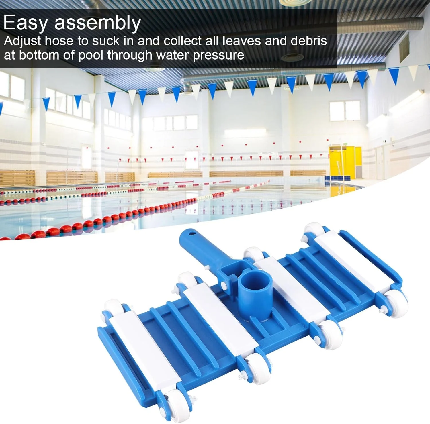 سر جاروبرقی استخر با چرخ، دسته قابل تنظیم جداشدنی، ابزار تمیز کننده برای حوضچه و جکوزی، جنس ABS، بادوام، سبک وزن، مونتاژ آسان، استفاده ایمن و کارآمد برای جمع آوری زباله و برگ