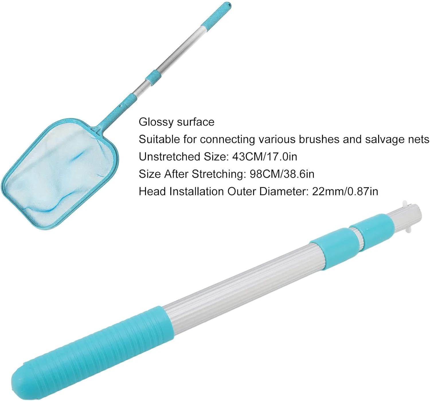 دسته تلسکوپی استخر آلومینیومی آسیکس‌سیکس به طول 98 سانتی‌متر، 3 قسمتی قابل تنظیم، مناسب برای تور، چنگک، برس، برس سر جاروبرقی، تجهیزات نظافت استخر، سنگین و بادوام، جهانی
