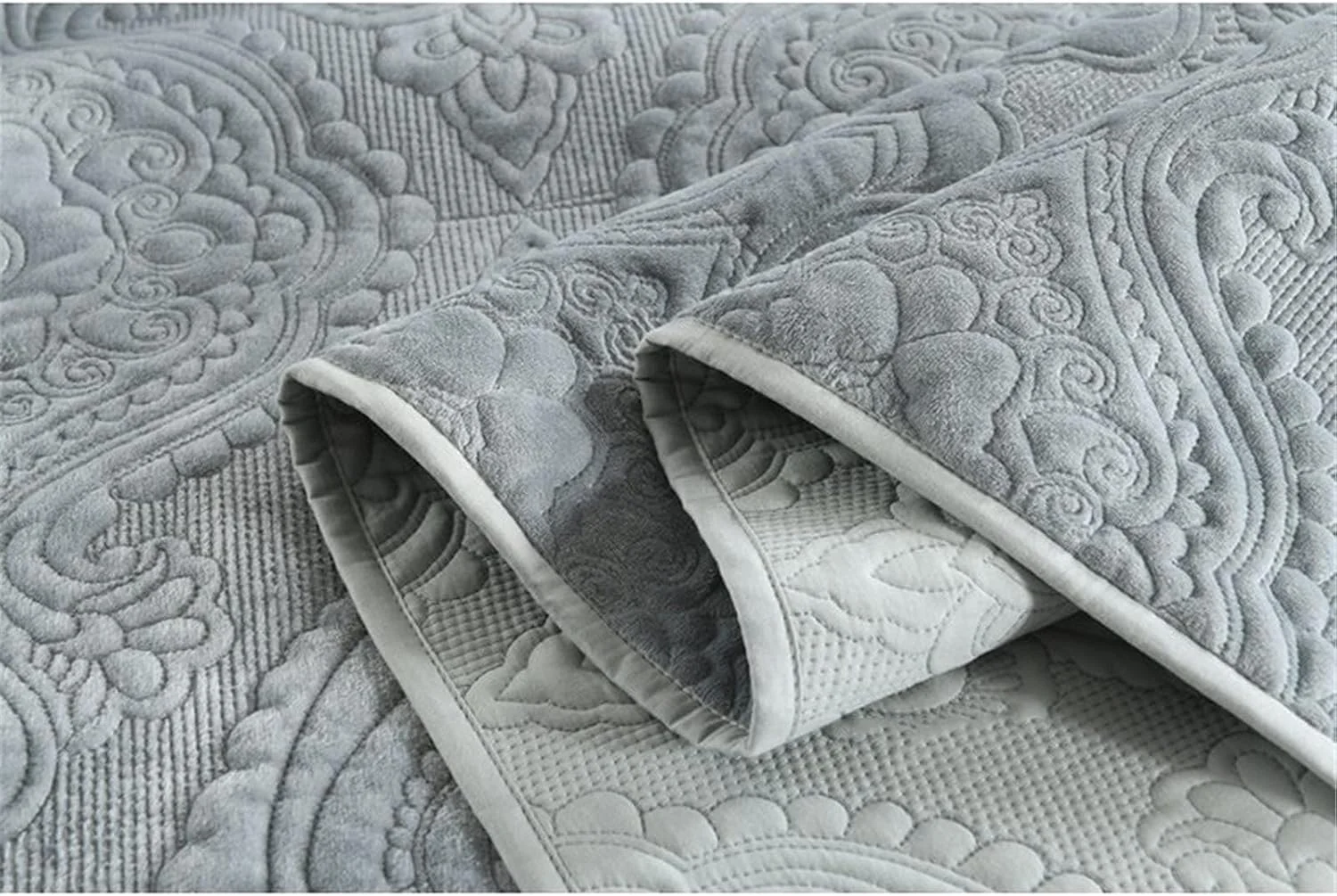 3-Piece Reversible King Bedspread Set Cotton Grey Coverlet s All Season Lightweight Bedspread Quilt Bedding Set for Women Men 234x270cm