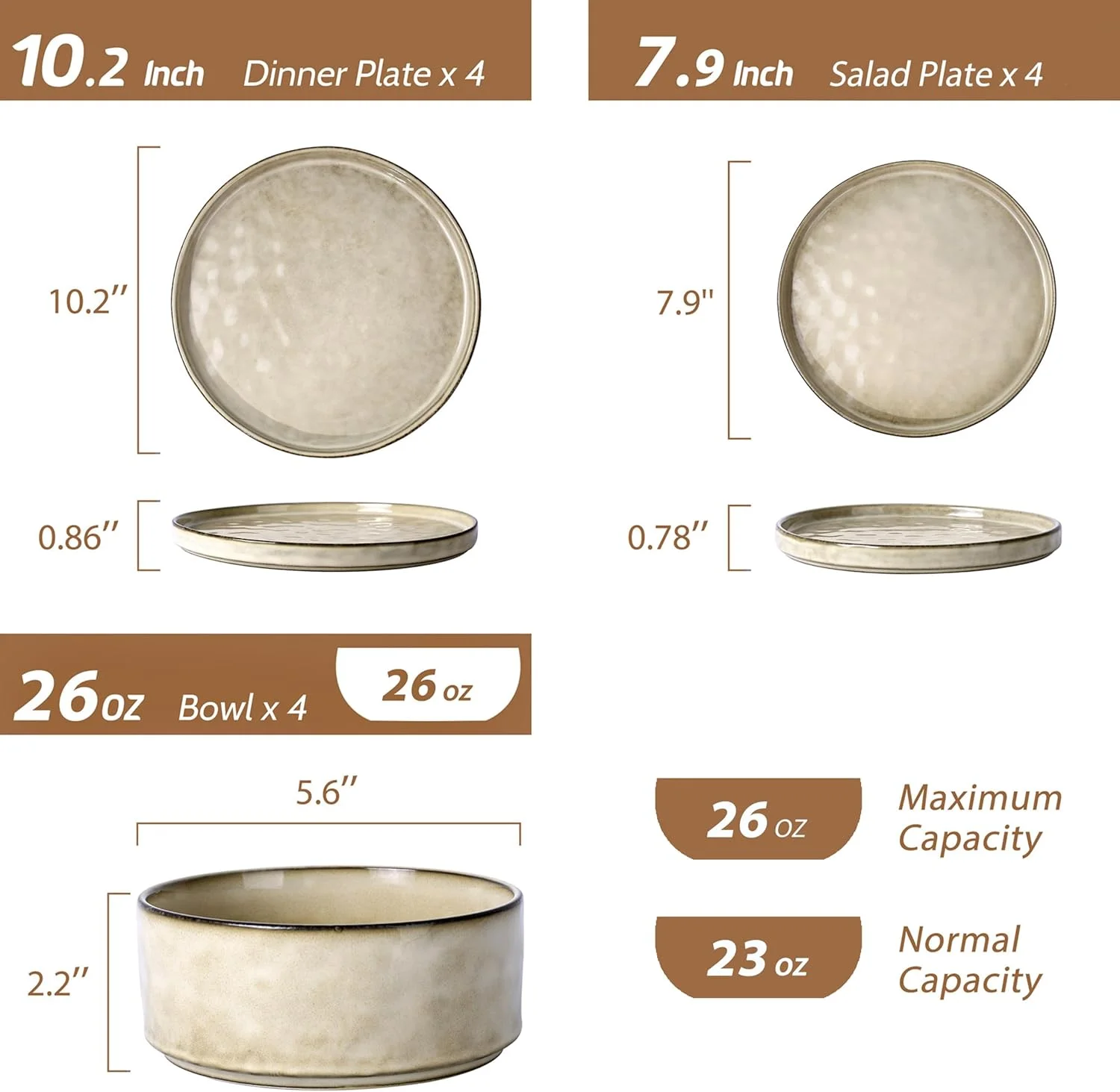 LIANYU Dinnerware Set for 4, 12 Piece Plates and Bowls Ceramic Dish Set, Includes Dinner Salad Plates, Cereal Bowls, Microwave & Dishwasher Safe, Sandy Beige LIANYU Dinnerware Set for 4, 12 Piece Plates and Bowls Ceramic Dish Set, Includes Dinner Salad Plates, Cereal Bowls, Microwave & Dishwasher Safe, Sandy Beige