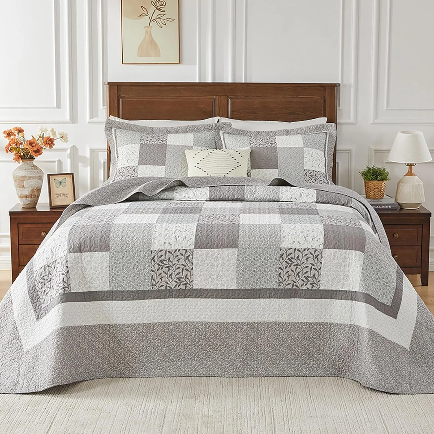 لحاف بزرگ کینگ سایز SahSahCasa، پنبه 100%، 3 تکه، 305x305 سانتی متر، رو تختی فوق العاده بزرگ و سبک، خاکستری لحاف بزرگ کینگ سایز SahSahCasa، پنبه 100%، 3 تکه، 305x305 سانتی متر، رو تختی فوق العاده بزرگ و سبک، خاکستری