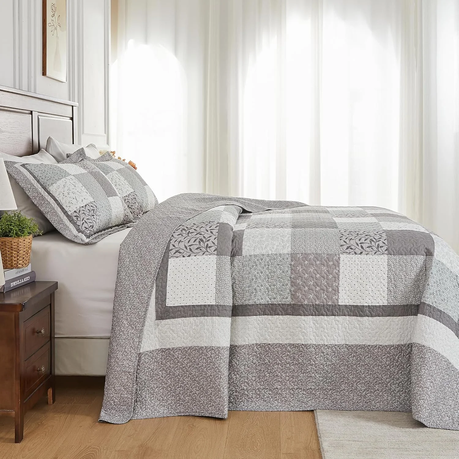 لحاف بزرگ کینگ سایز SahSahCasa، پنبه 100%، 3 تکه، 305x305 سانتی متر، رو تختی فوق العاده بزرگ و سبک، خاکستری لحاف بزرگ کینگ سایز SahSahCasa، پنبه 100%، 3 تکه، 305x305 سانتی متر، رو تختی فوق العاده بزرگ و سبک، خاکستری