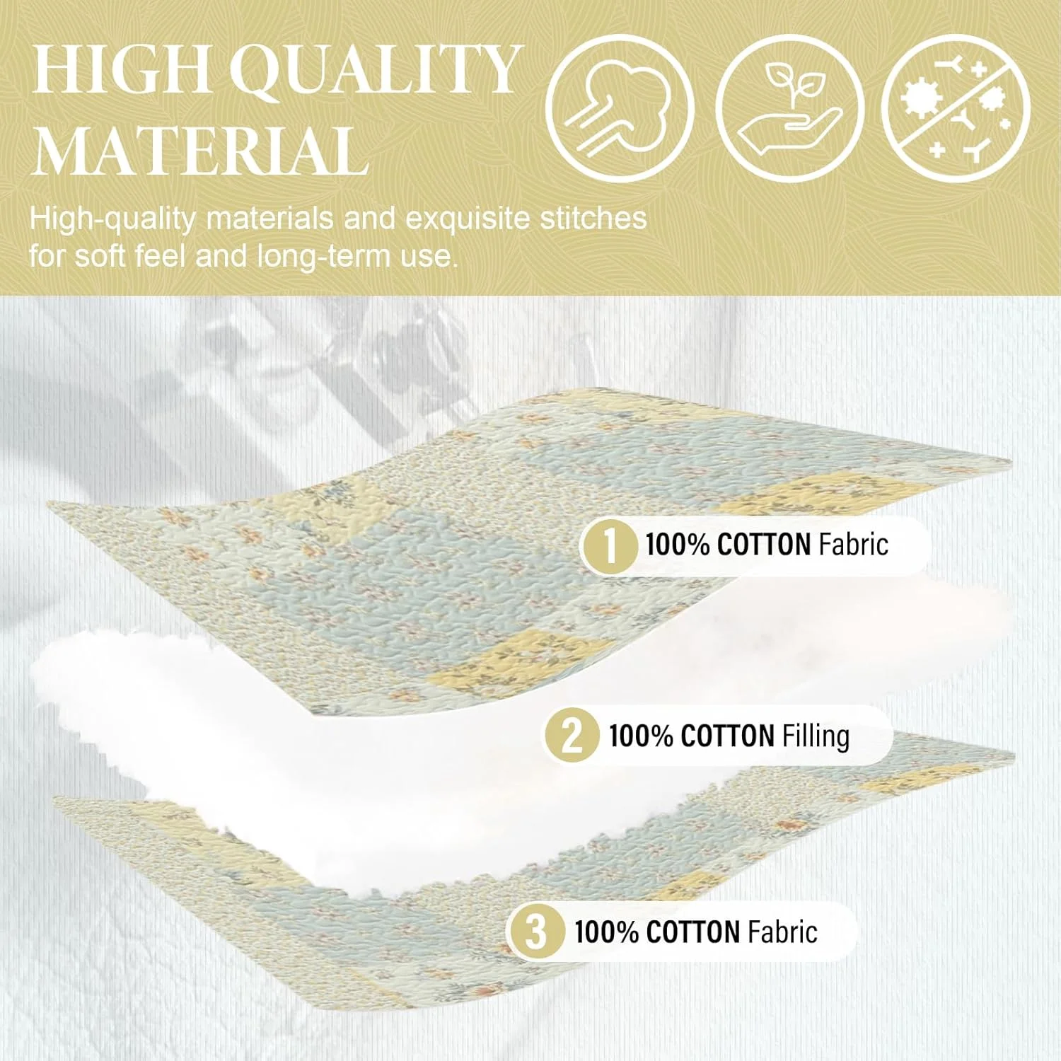 SahSahCasa 100% Cotton 120"x120" Oversized California King Bedspread Coverlet Quilt Set, Yellow