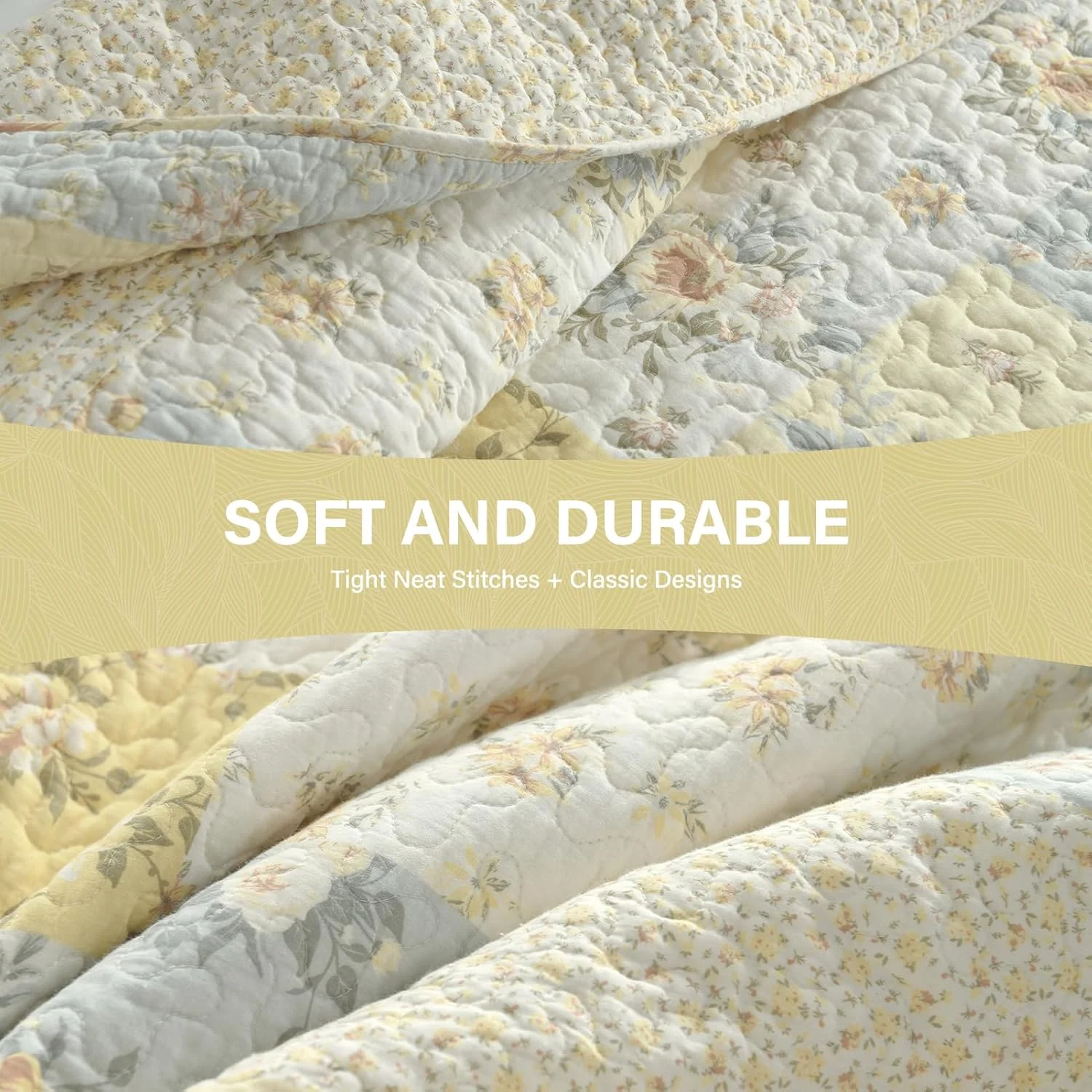 SahSahCasa 100% Cotton 120"x120" Oversized California King Bedspread Coverlet Quilt Set, Yellow