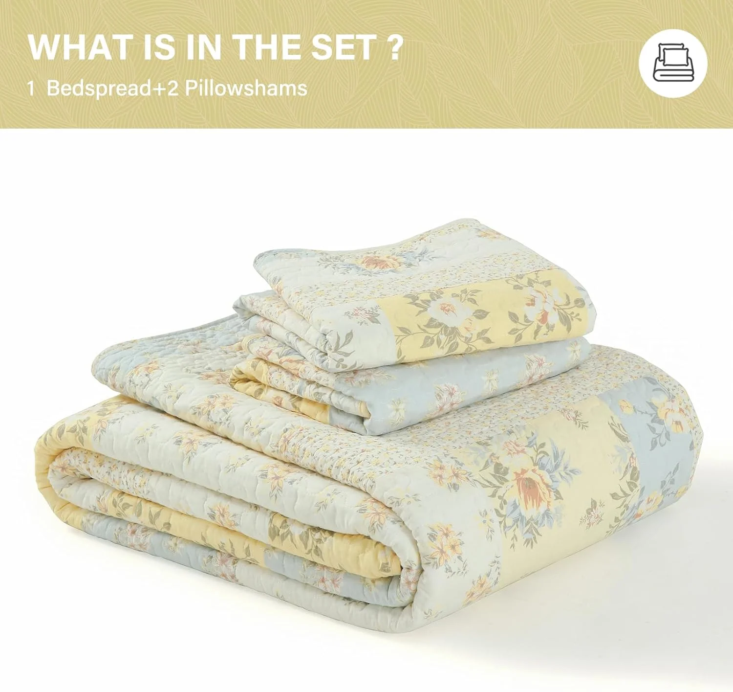 SahSahCasa 100% Cotton 120"x120" Oversized California King Bedspread Coverlet Quilt Set, Yellow