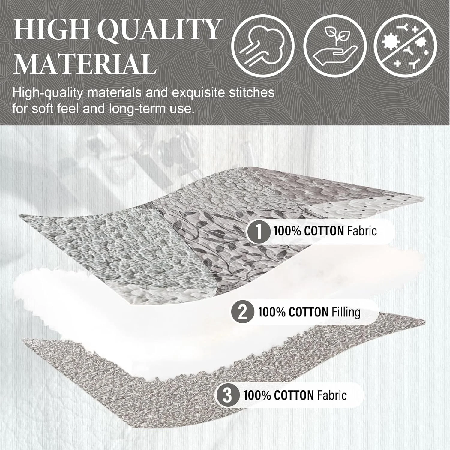 لحاف بزرگ کینگ سایز SahSahCasa، پنبه 100%، 3 تکه، 305x305 سانتی متر، رو تختی فوق العاده بزرگ و سبک، خاکستری لحاف بزرگ کینگ سایز SahSahCasa، پنبه 100%، 3 تکه، 305x305 سانتی متر، رو تختی فوق العاده بزرگ و سبک، خاکستری