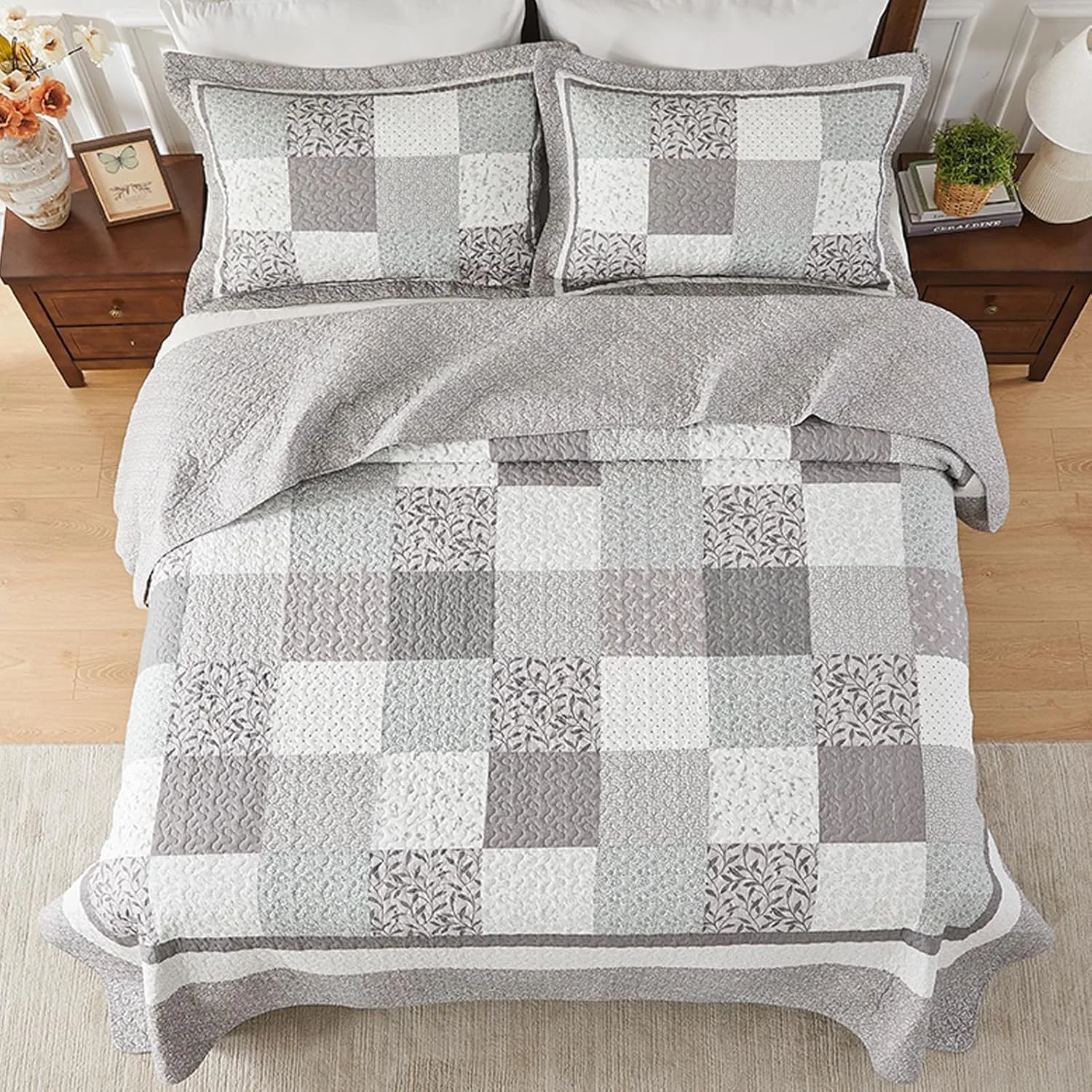 لحاف بزرگ کینگ سایز SahSahCasa، پنبه 100%، 3 تکه، 305x305 سانتی متر، رو تختی فوق العاده بزرگ و سبک، خاکستری لحاف بزرگ کینگ سایز SahSahCasa، پنبه 100%، 3 تکه، 305x305 سانتی متر، رو تختی فوق العاده بزرگ و سبک، خاکستری