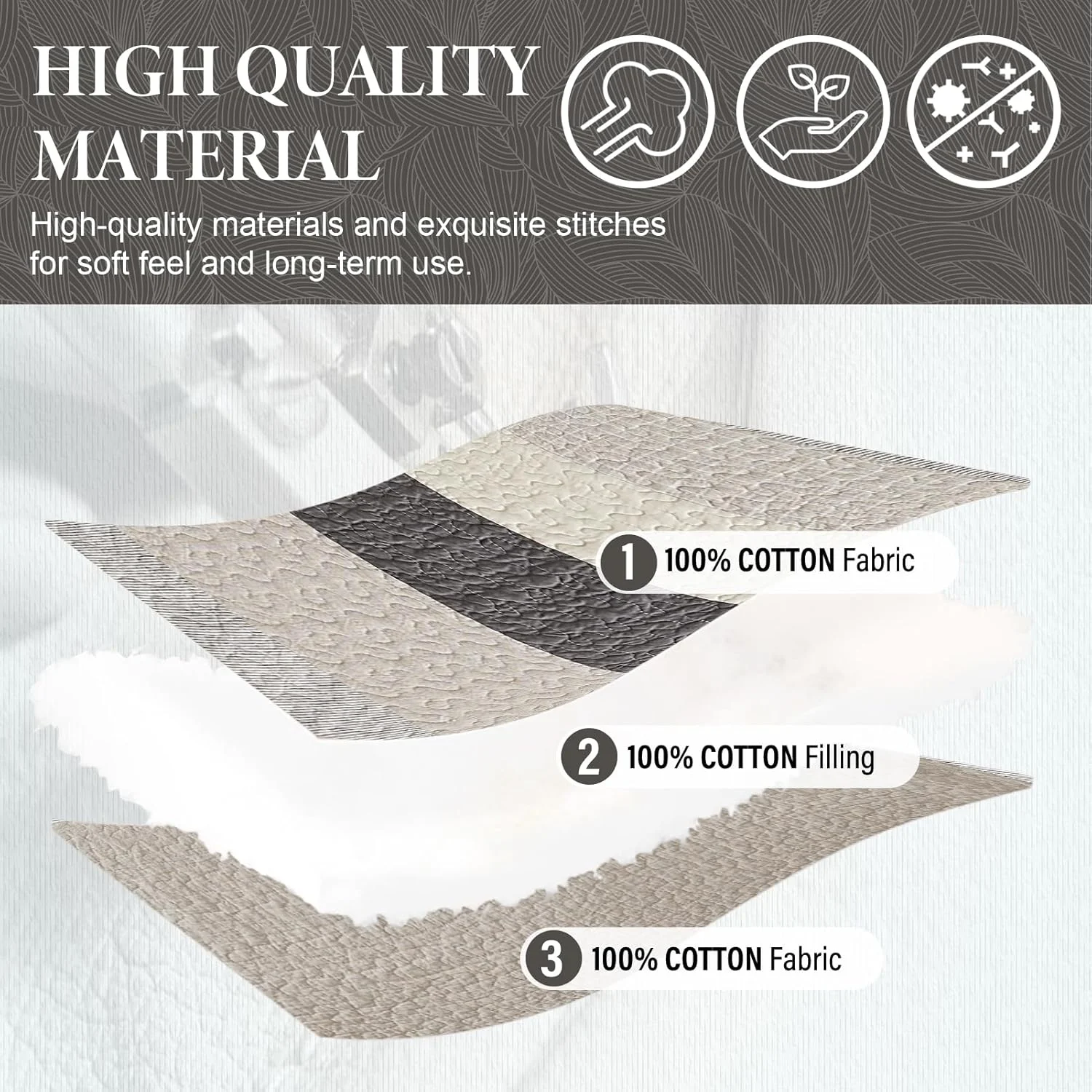 لحاف کینگ سایز بزرگ SahSahCasa، 100% پنبه، 325x305 سانتی متر، روانداز فوق العاده عریض، لحاف سبک وزن، لحاف راه راه، 3 تکه، خاکستری لحاف کینگ سایز بزرگ SahSahCasa، 100% پنبه، 325x305 سانتی متر، روانداز فوق العاده عریض، لحاف سبک وزن، لحاف راه راه، 3 تکه، خاکستری