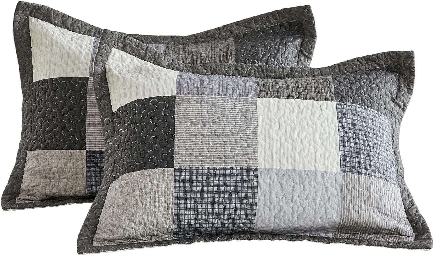 ست روتختی لحاف دار سایز بزرگ SahSahCasa، 3 تکه، طرح چهارخانه، خاکستری، 305x259 سانتی متر، 100% پنبه